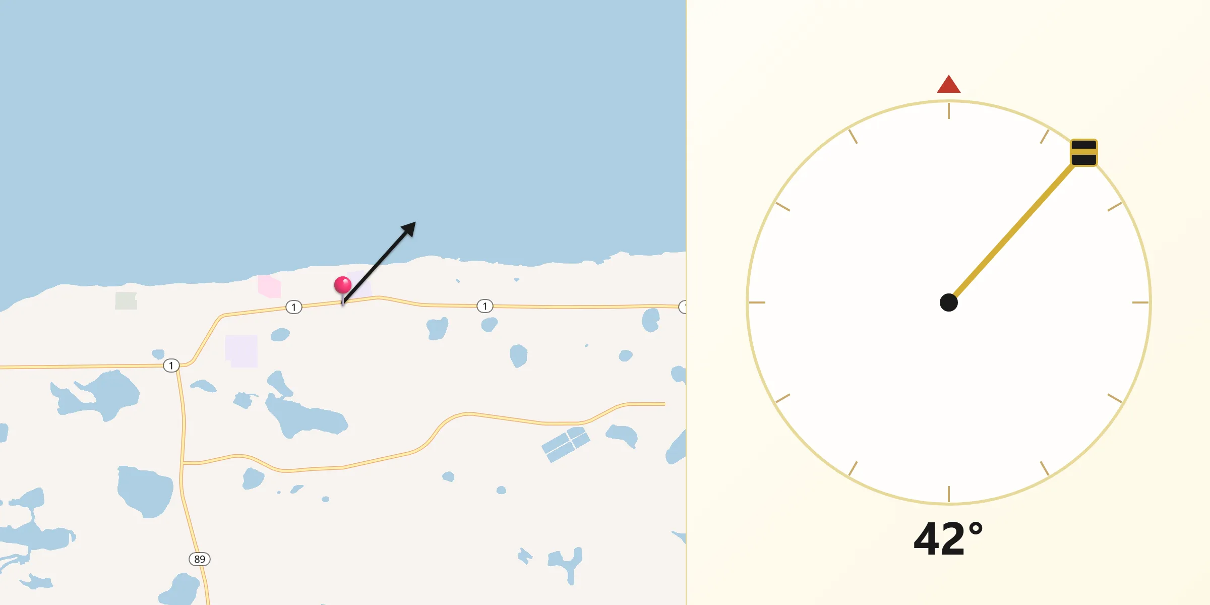 Qibla Direction from Red Lake