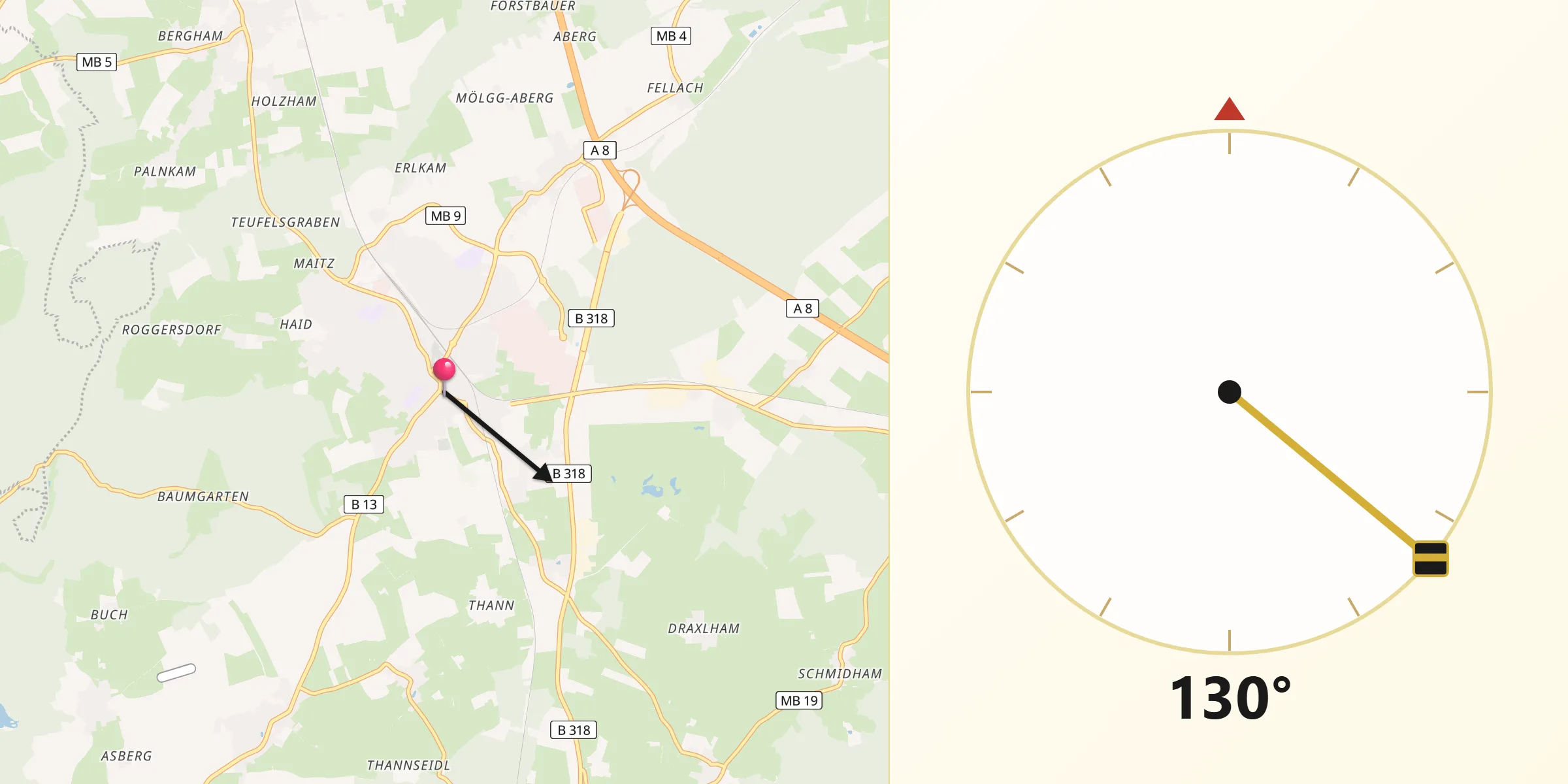 Qibla-Richtung von Holzkirchen