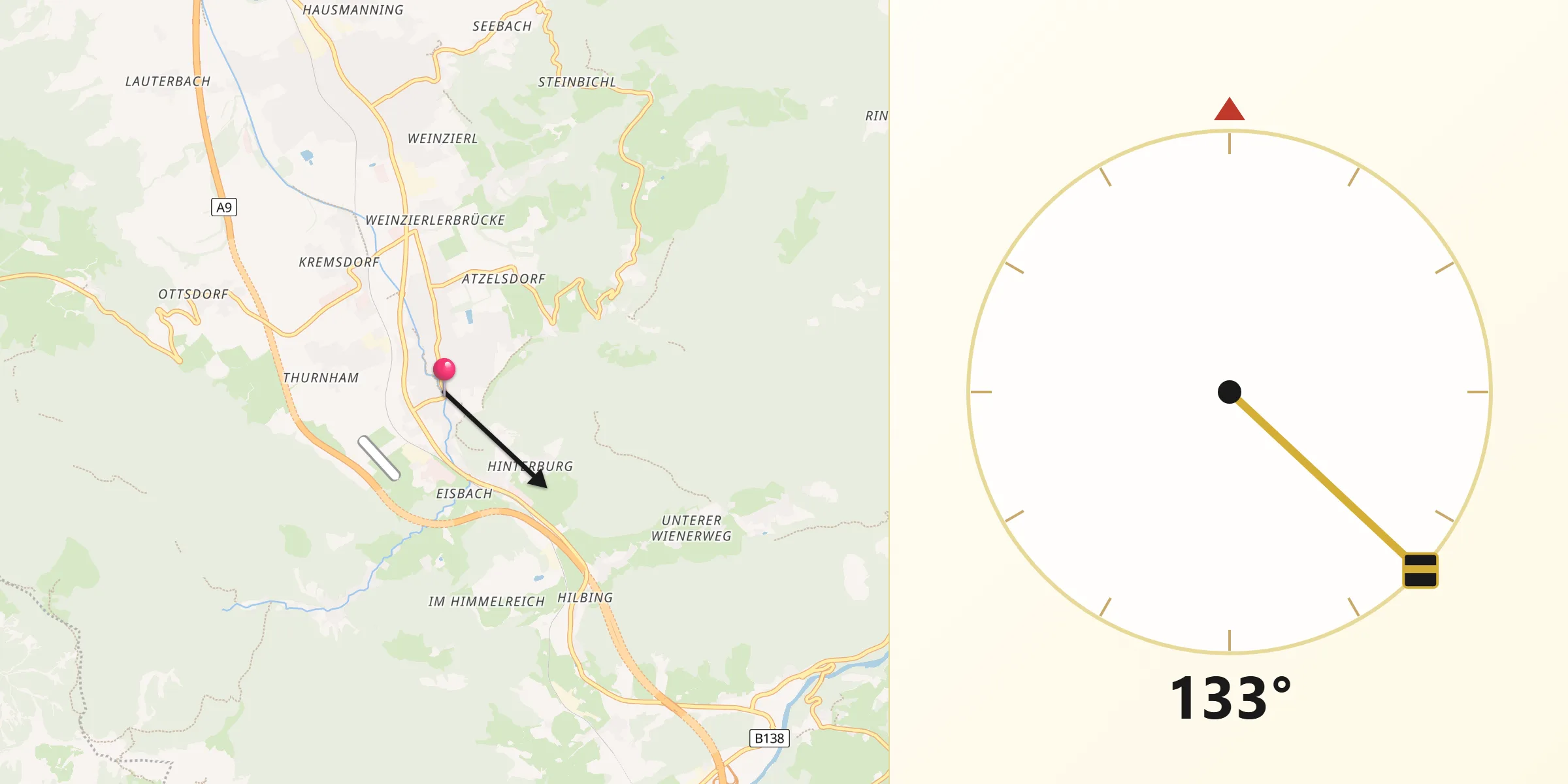 Qibla-Richtung von Micheldorf in Oberösterreich