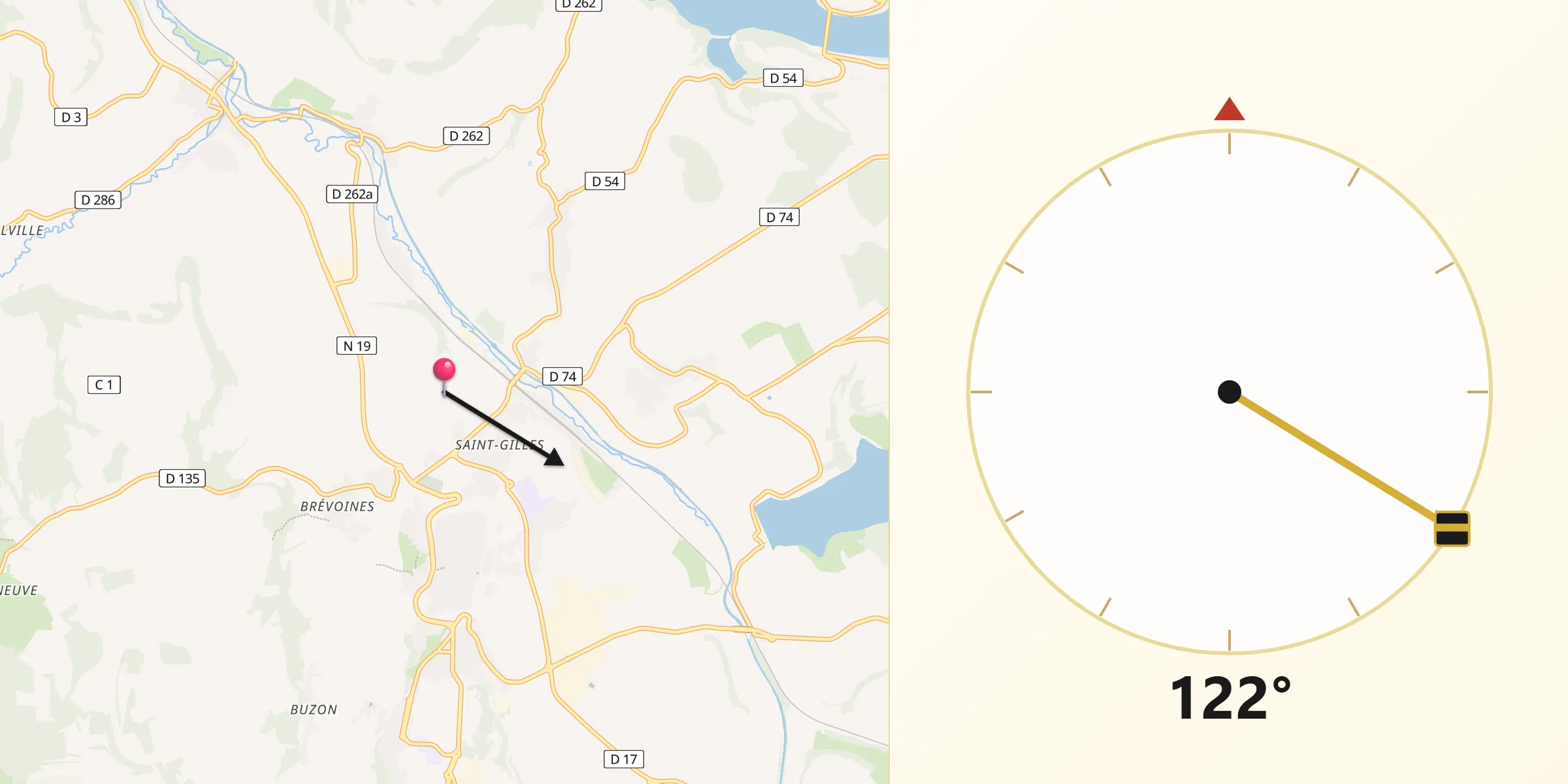 Direction vers la Qibla depuis Peigney