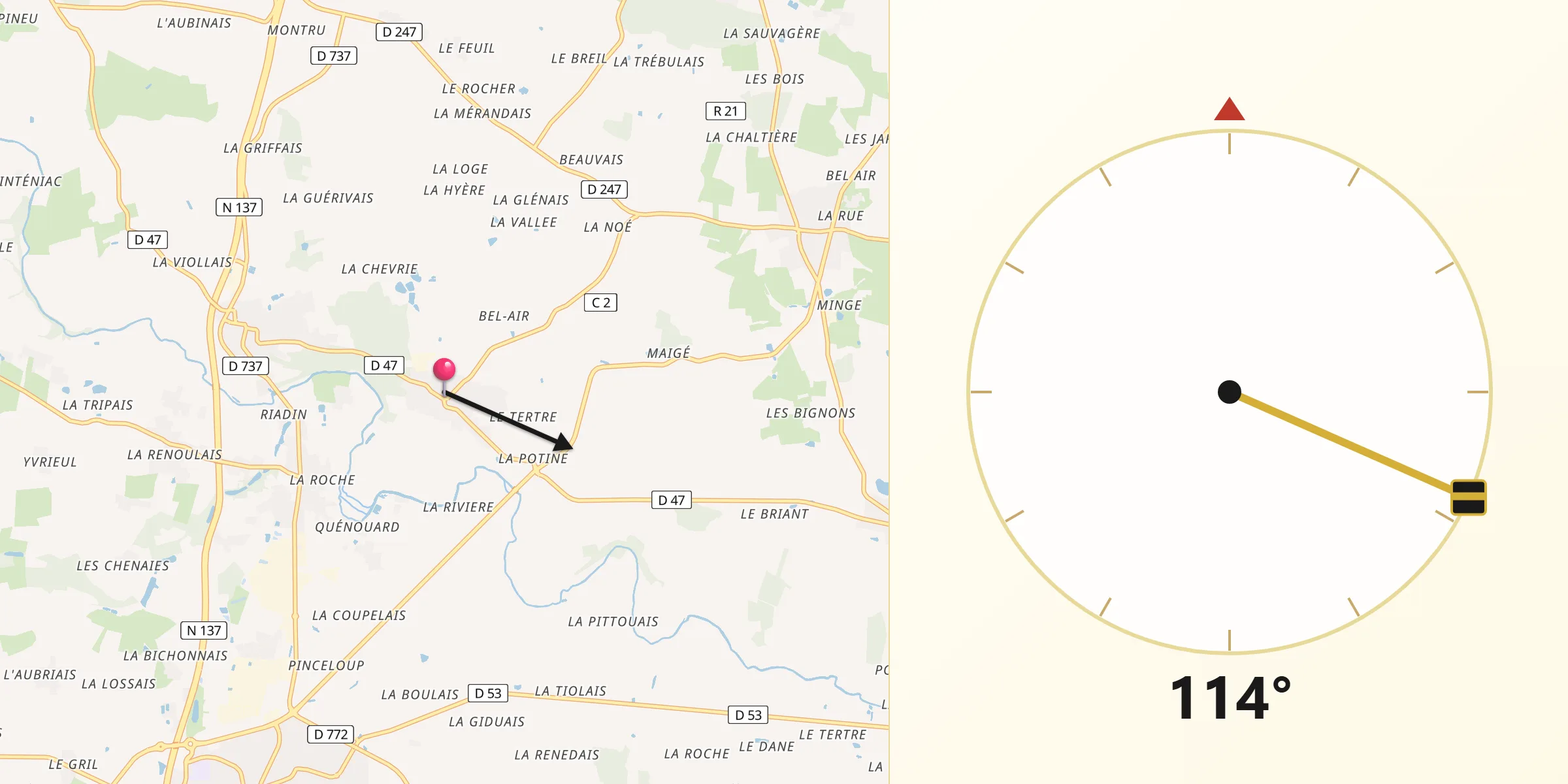 Direction vers la Qibla depuis Pancé