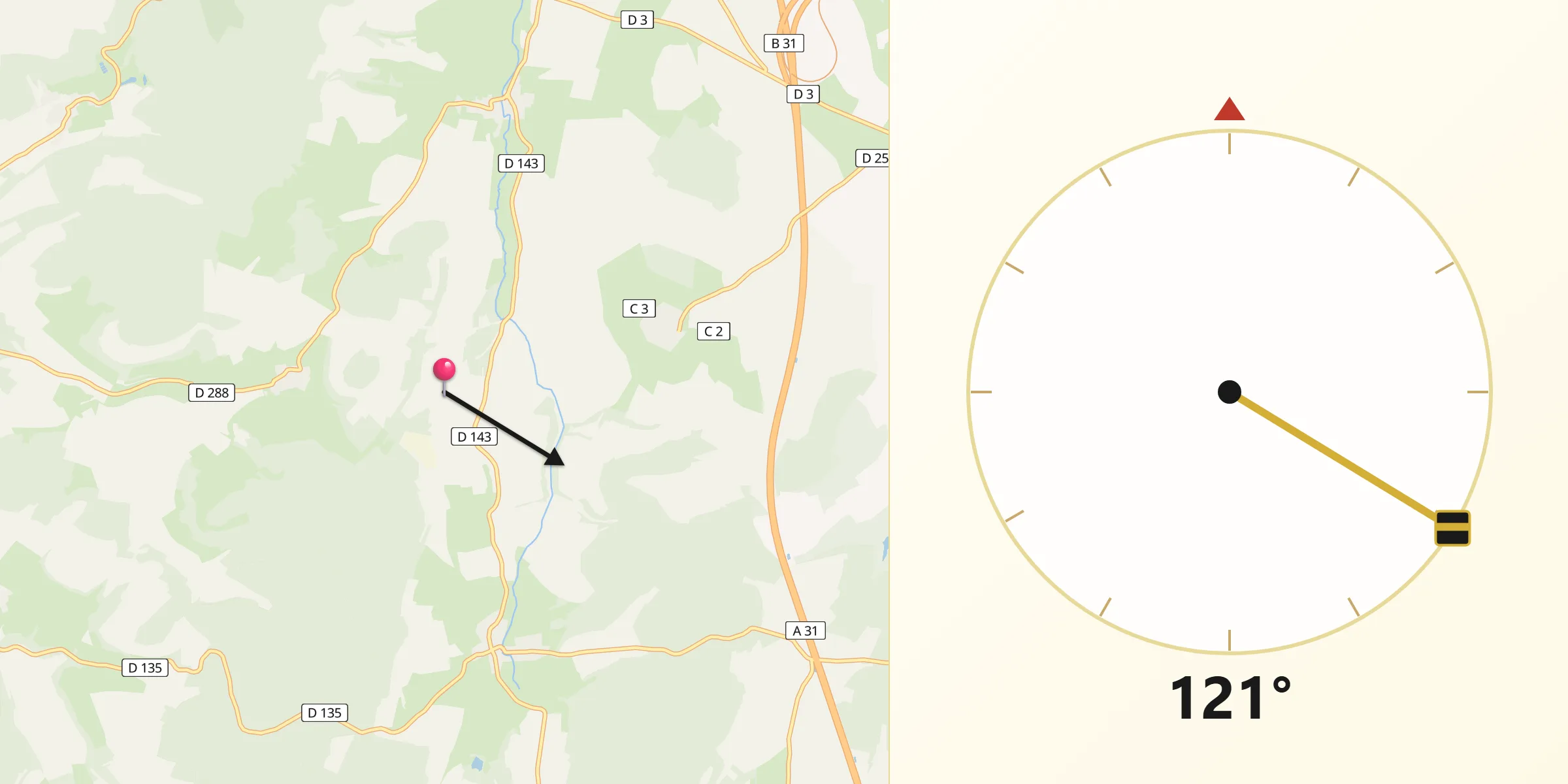 Direction vers la Qibla depuis Saint-Ciergues