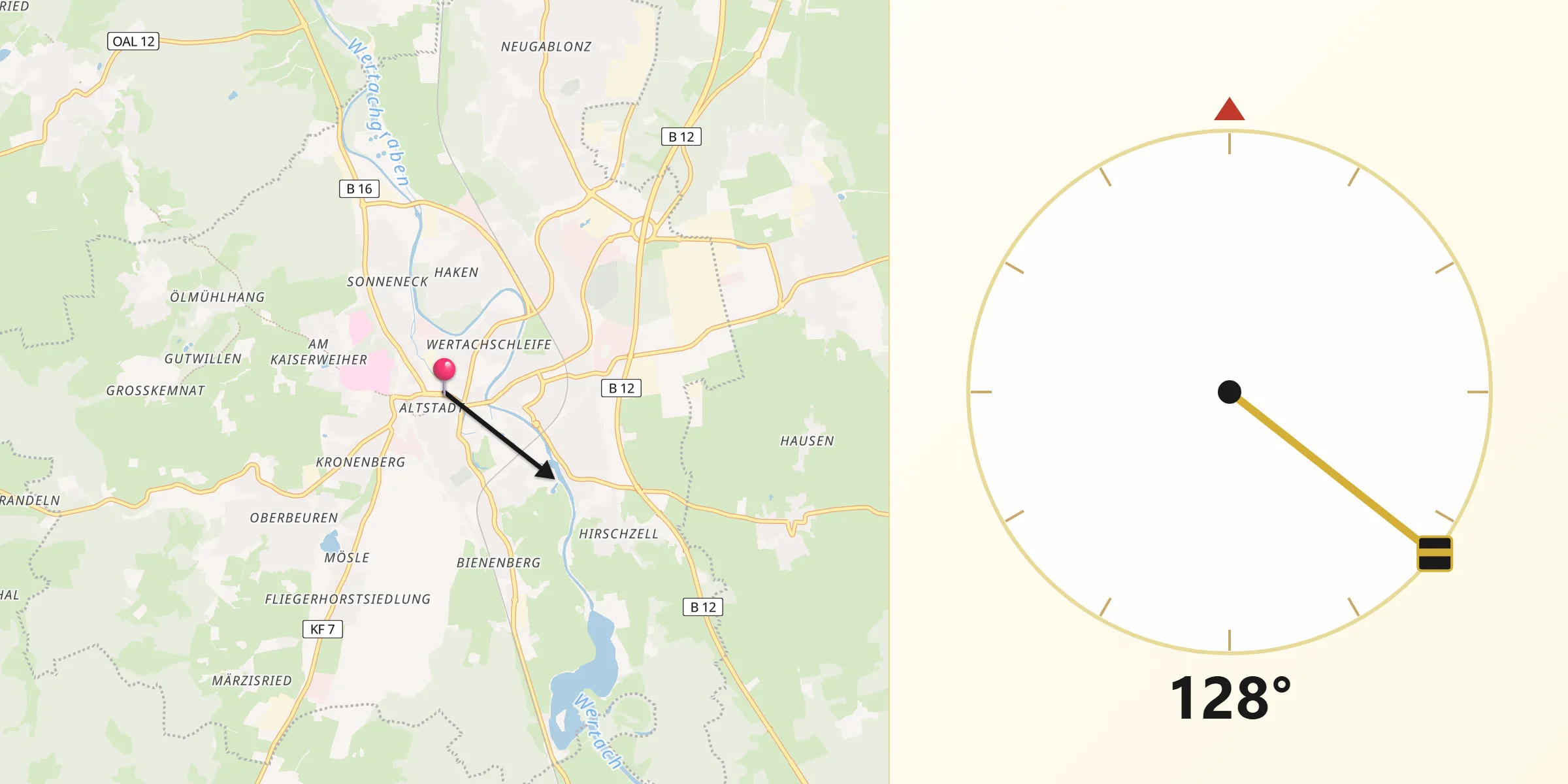 Qibla-Richtung von Kaufbeuren