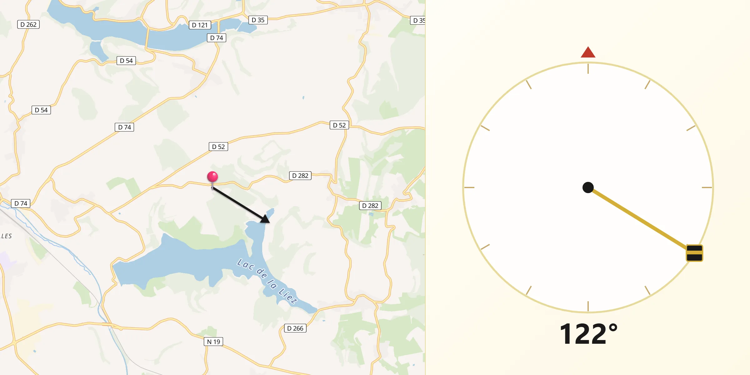 Direction vers la Qibla depuis Orbigny-au-Val