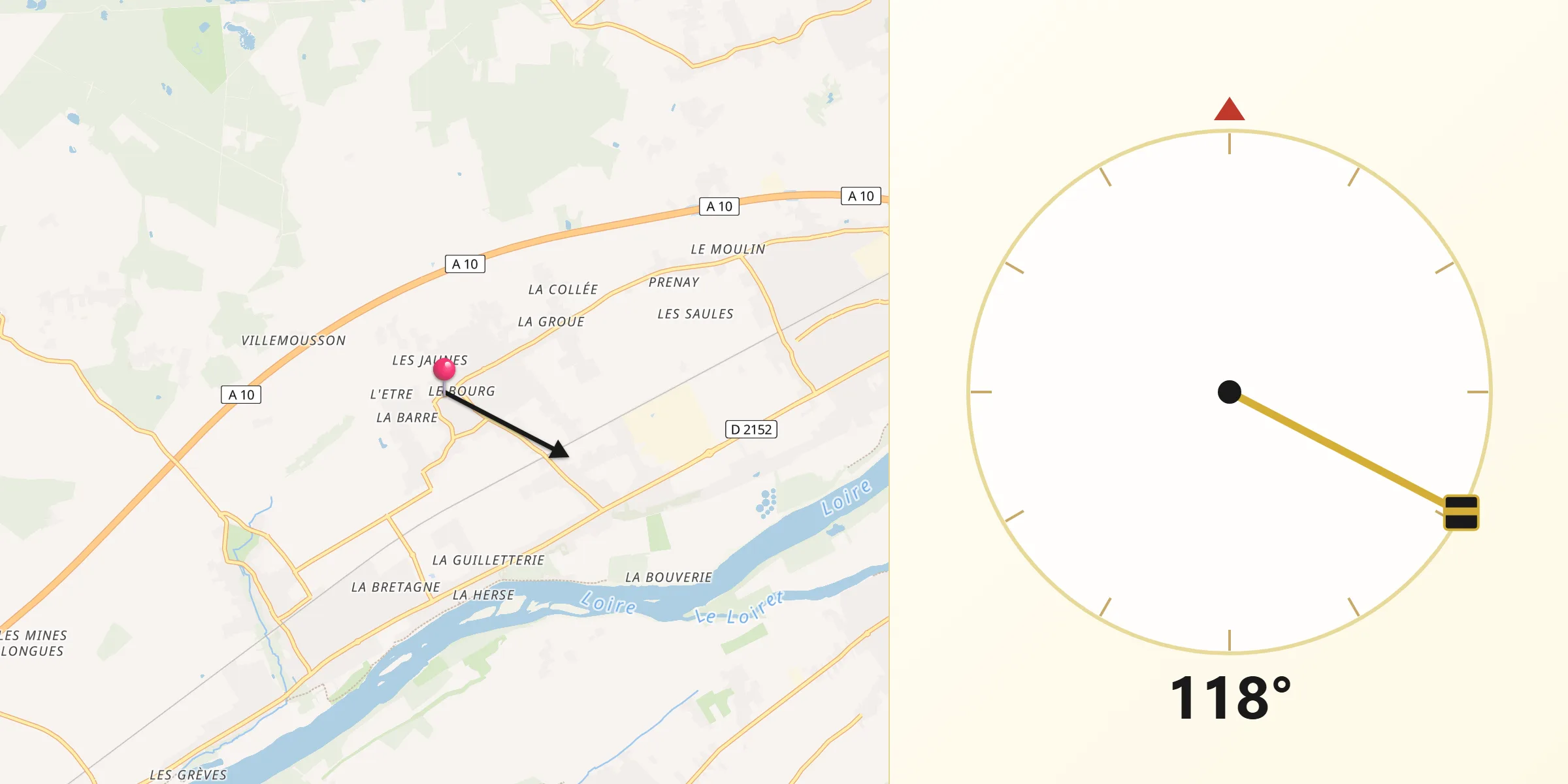 Direction vers la Qibla depuis Chaingy