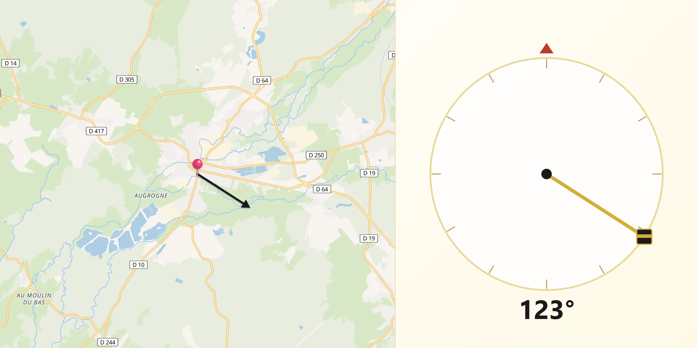 Direction vers la Qibla depuis Saint-Loup-sur-Semouse