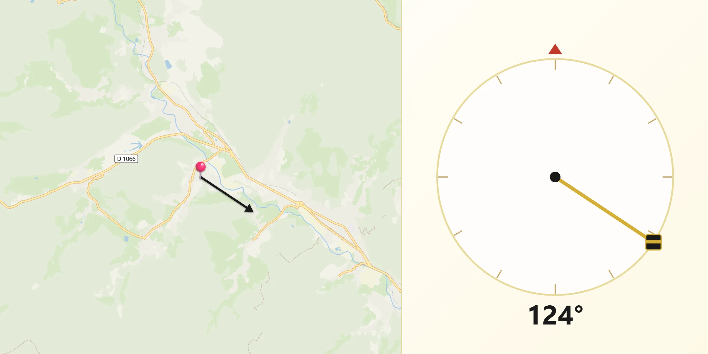 Direction vers la Qibla depuis Husseren-Wesserling