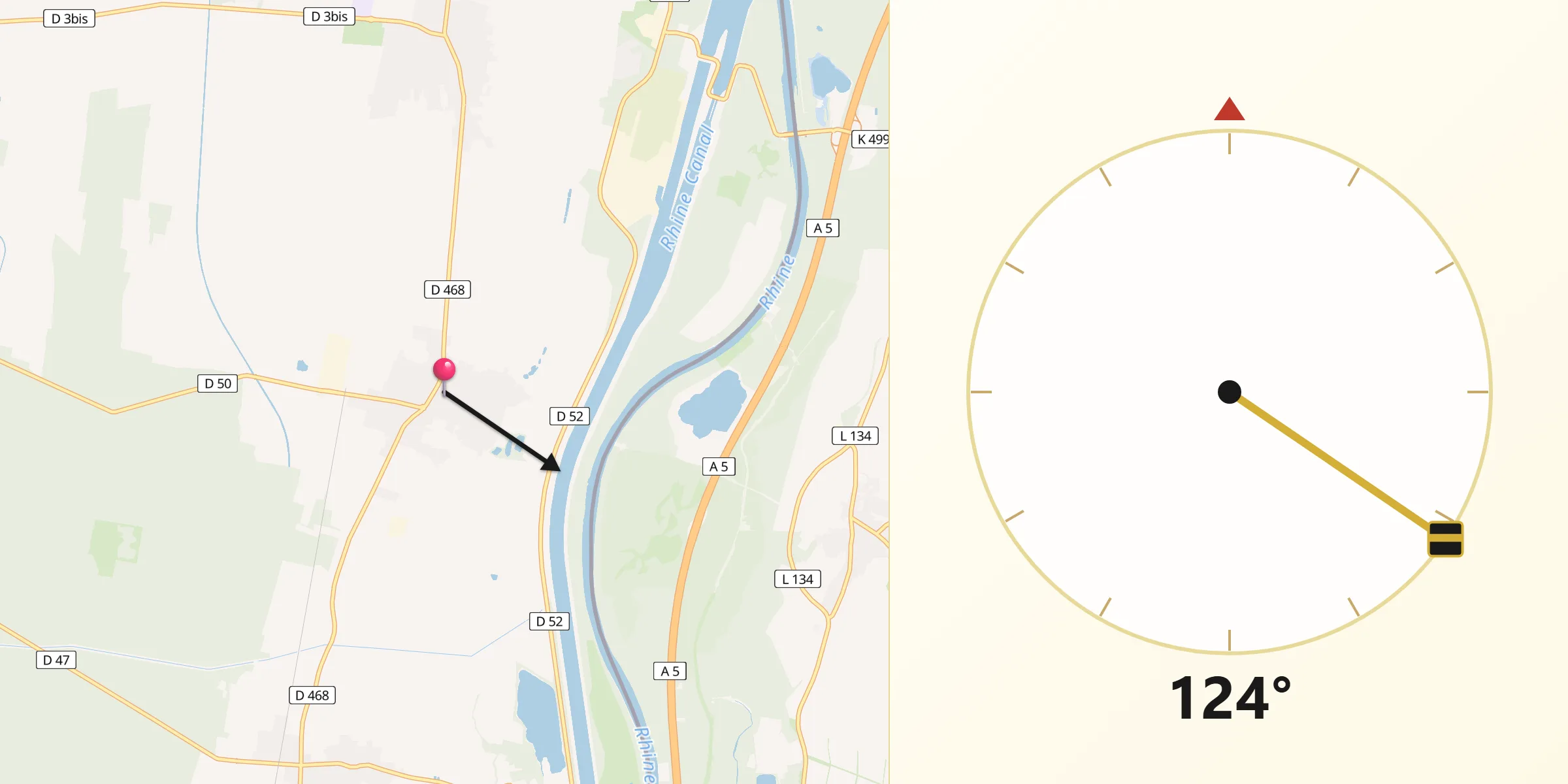 Direction vers la Qibla depuis Blodelsheim