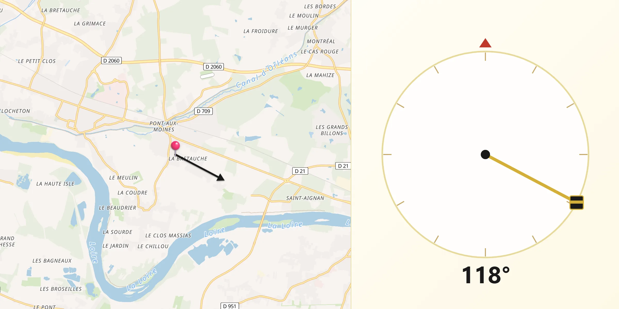 Direction vers la Qibla depuis Mardié