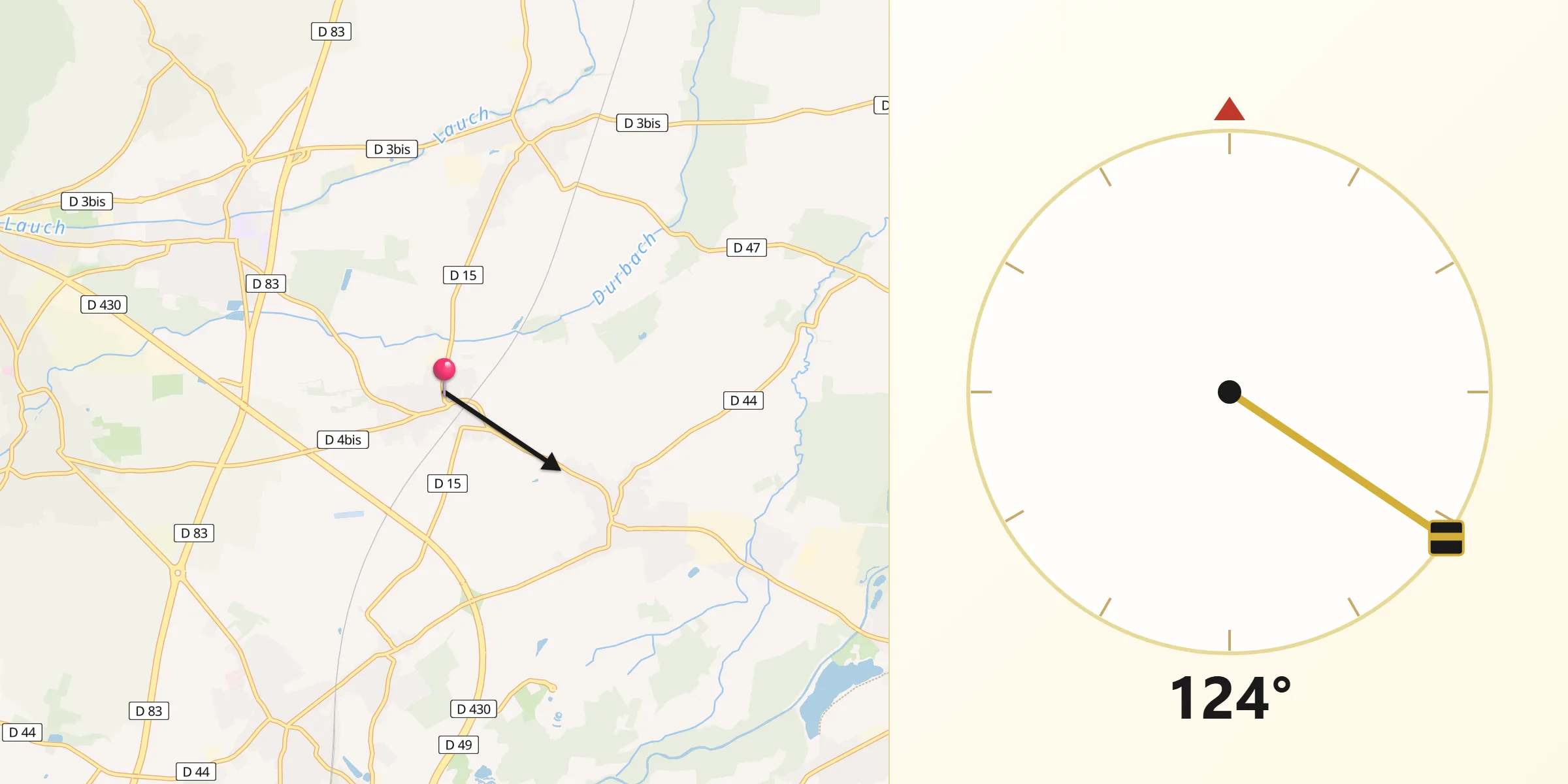 Direction vers la Qibla depuis Raedersheim