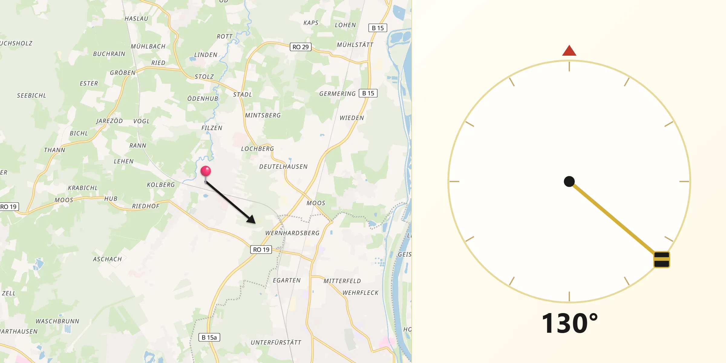 Qibla-Richtung von Großkarolinenfeld