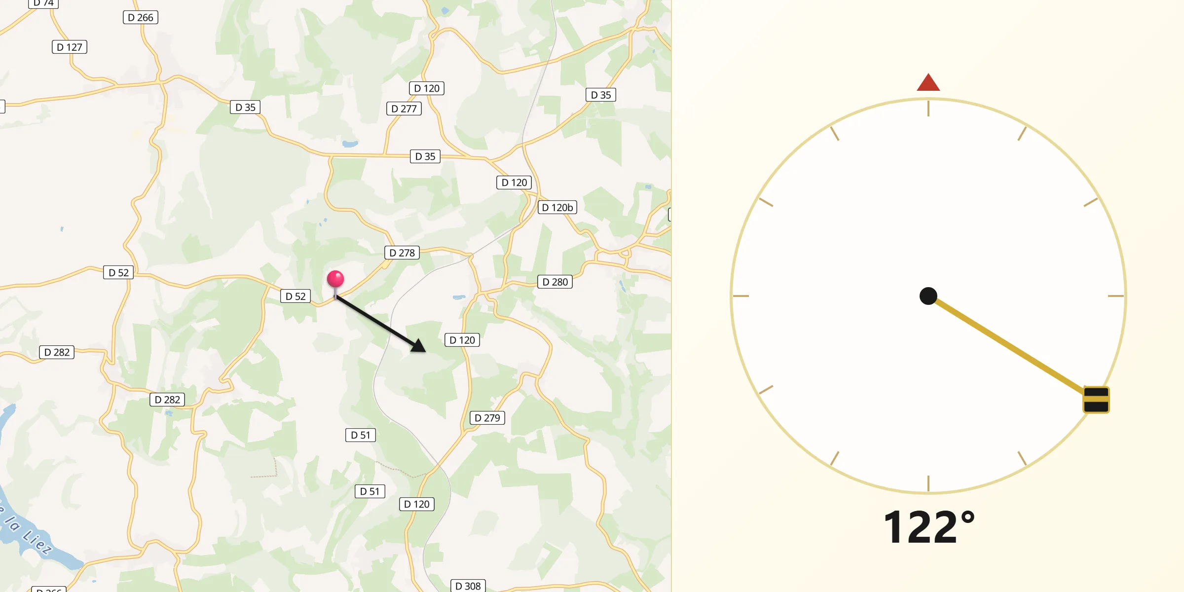 Direction vers la Qibla depuis Plesnoy
