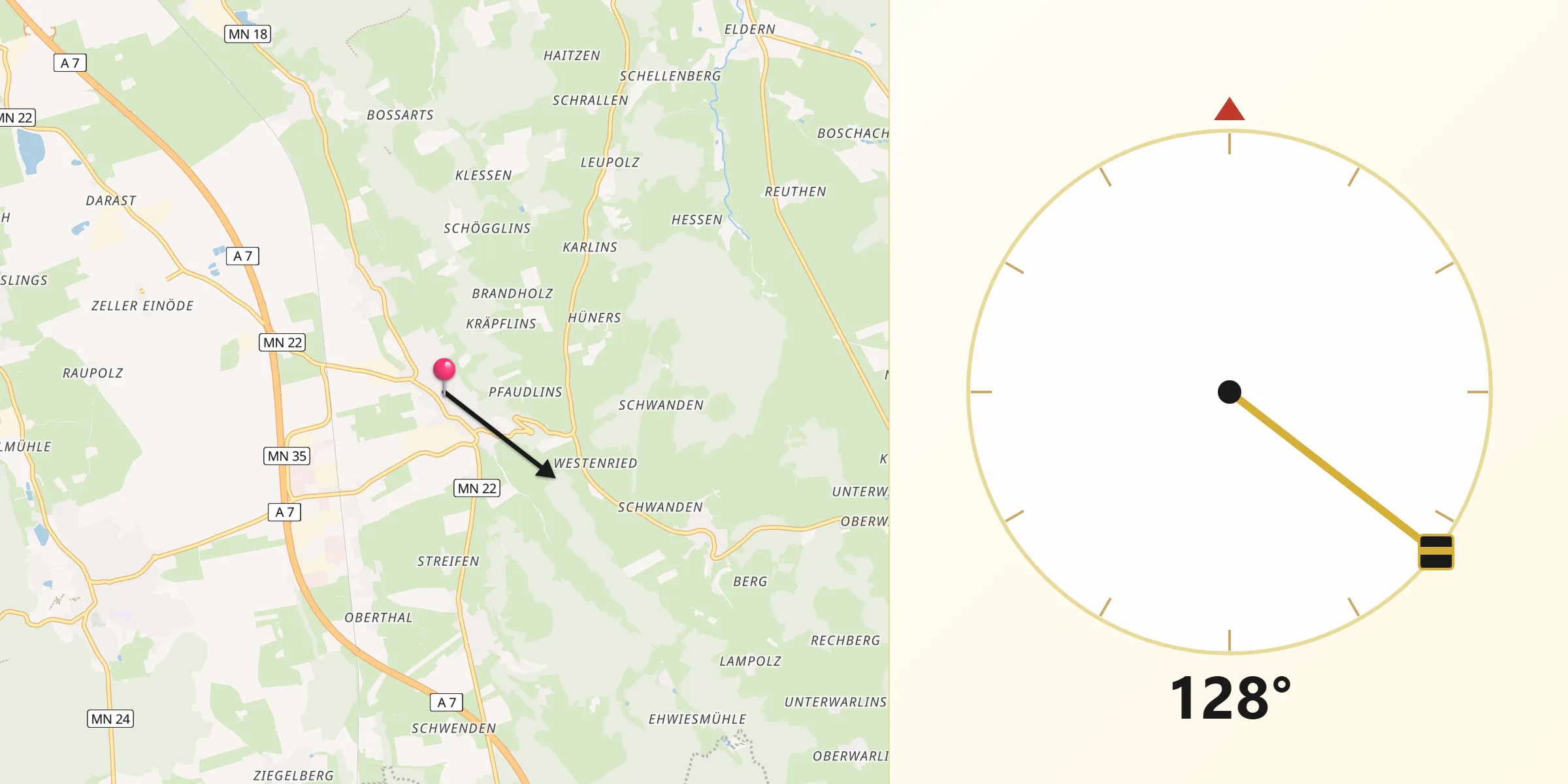 Qibla-Richtung von Wolfertschwenden