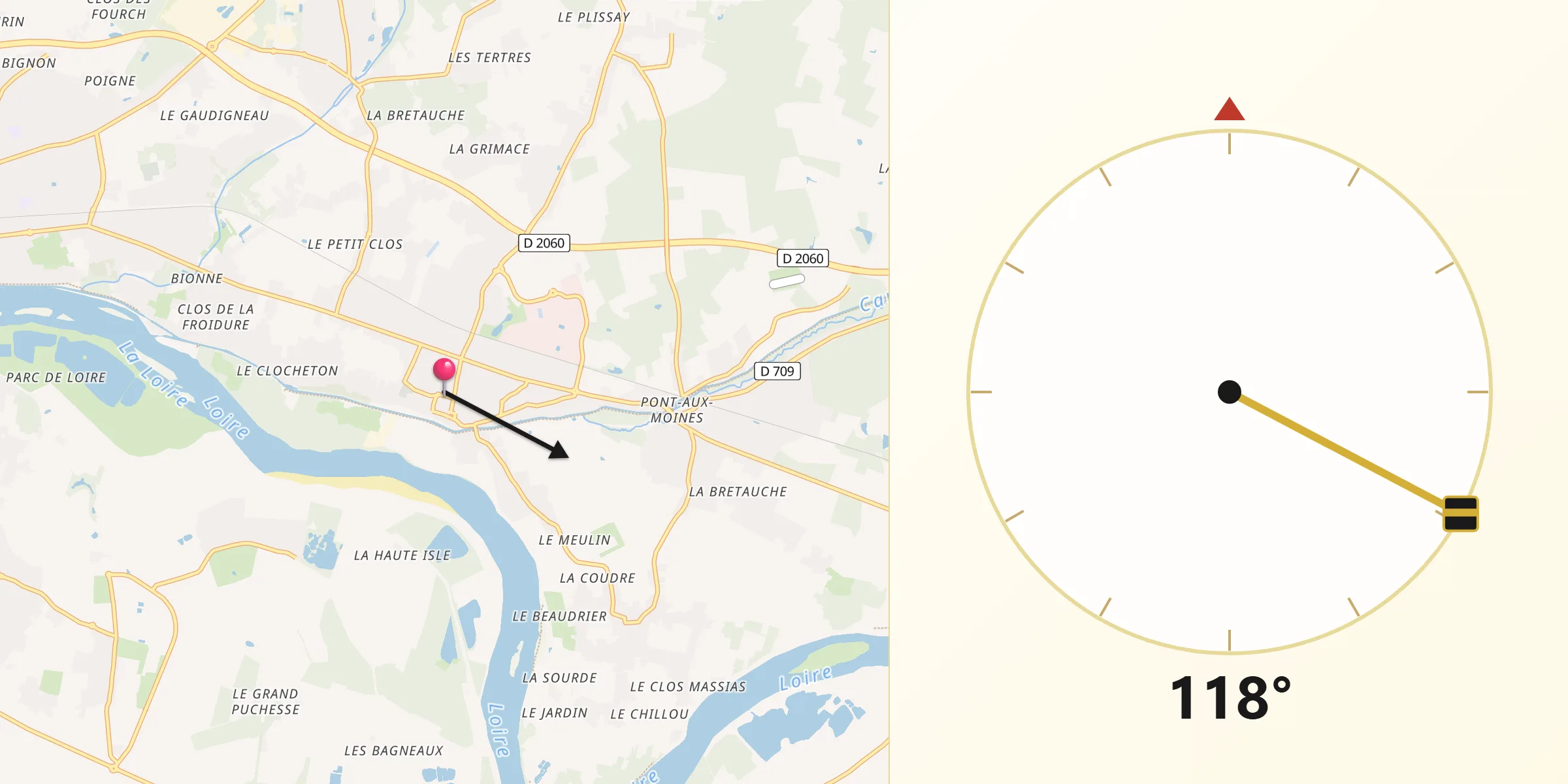 Direction vers la Qibla depuis Chécy