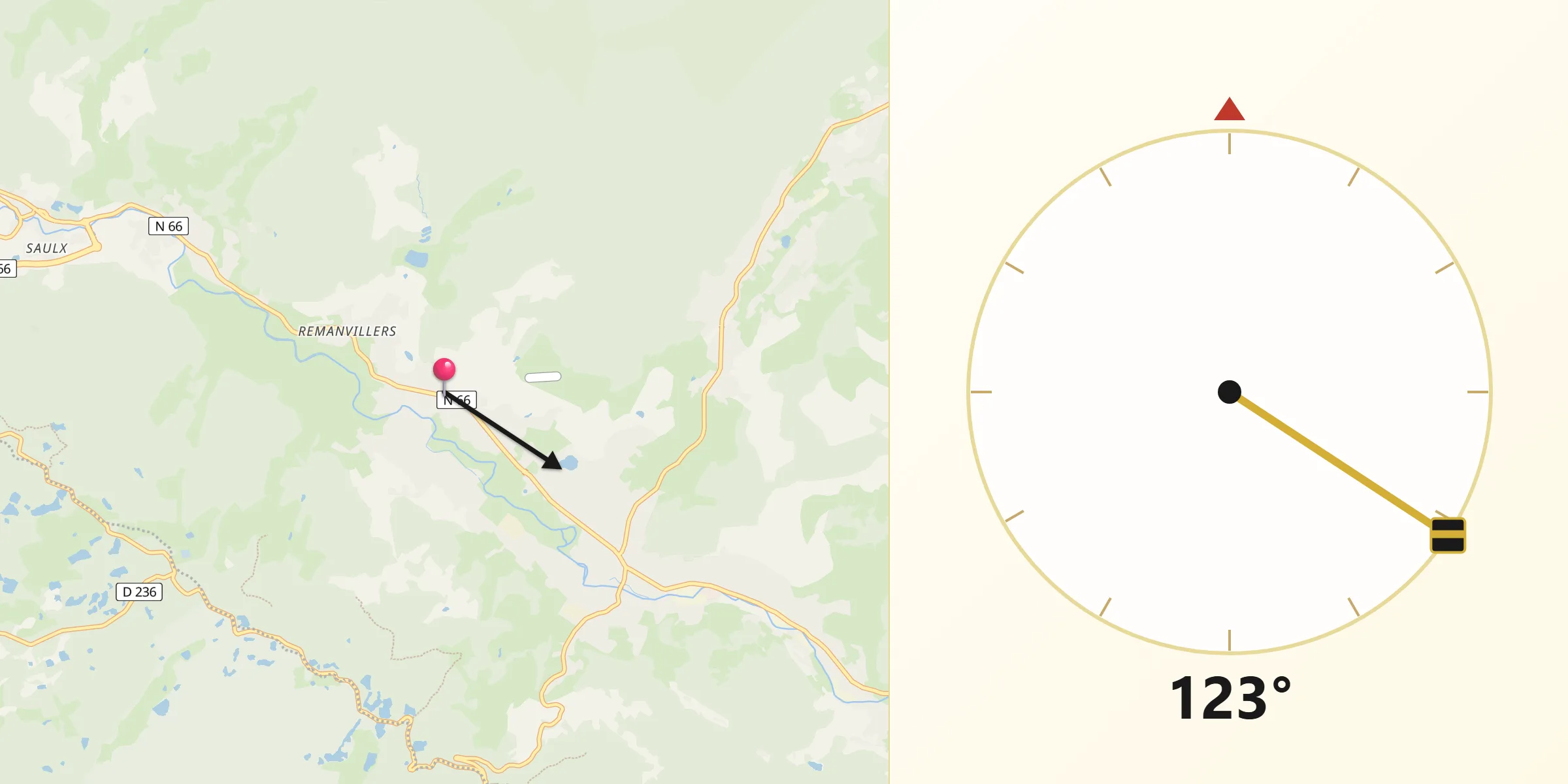 Direction vers la Qibla depuis Ramonchamp
