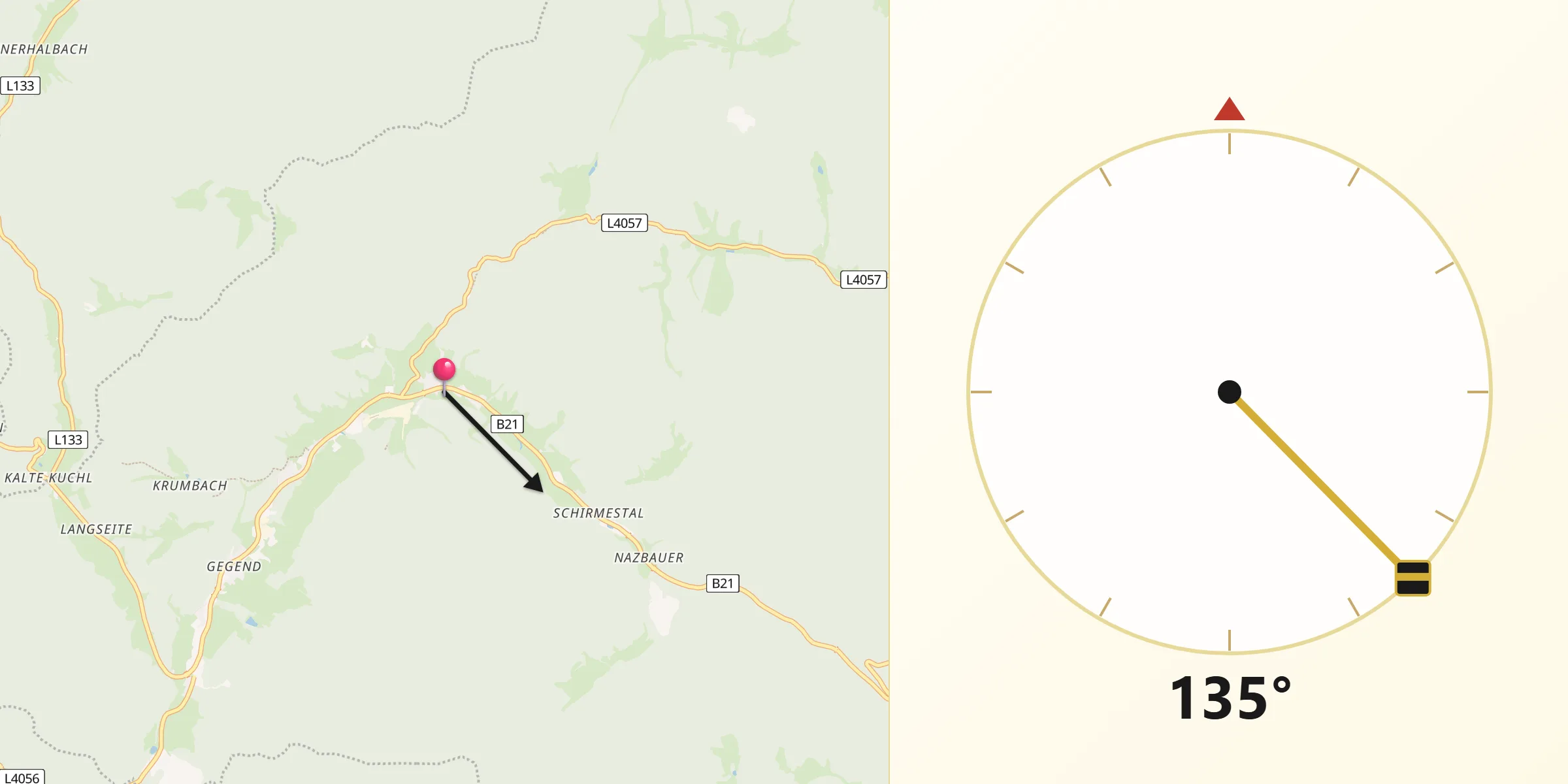 Qibla-Richtung von Rohr im Gebirge