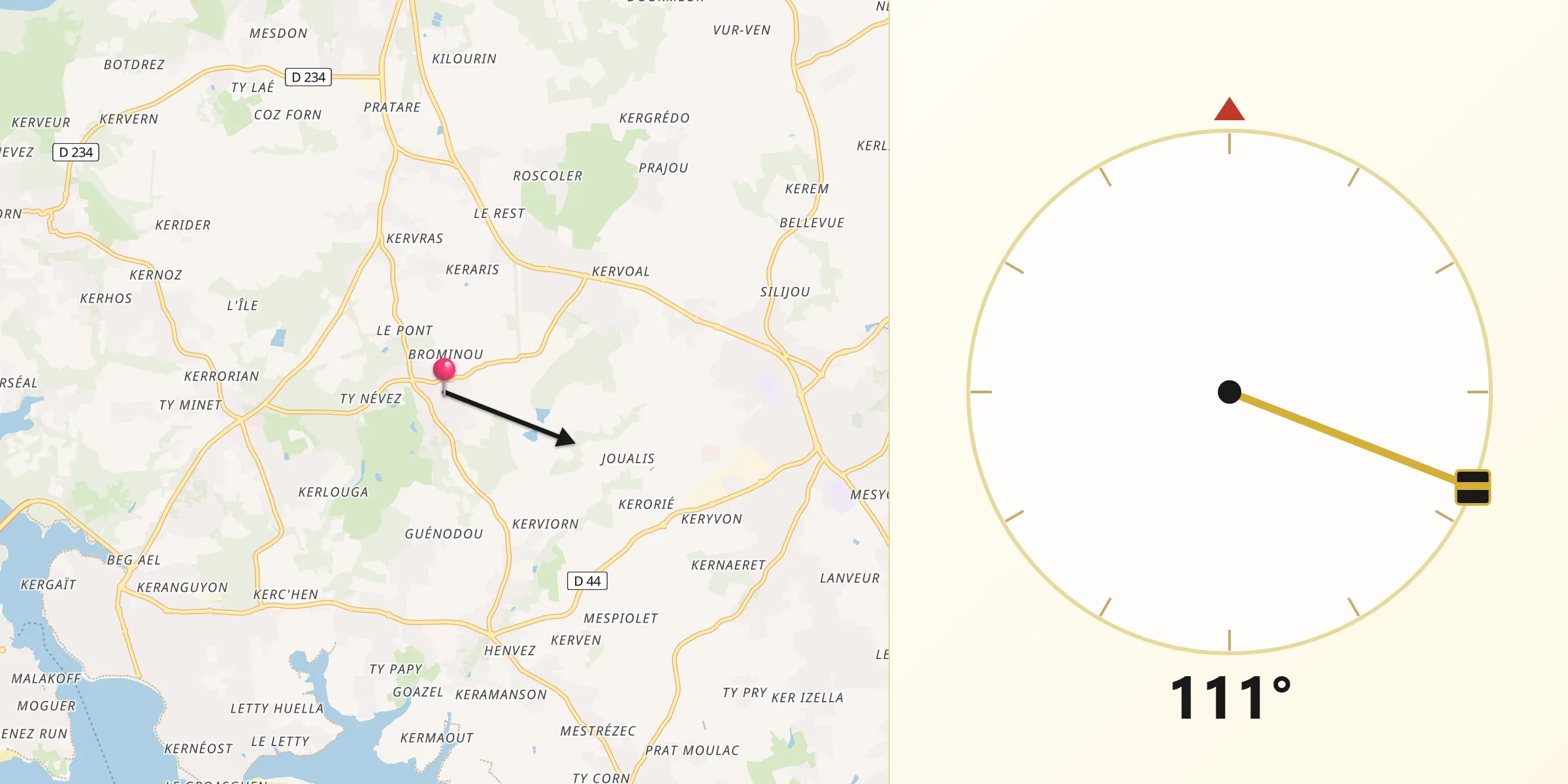 Direction vers la Qibla depuis Clohars-Fouesnant