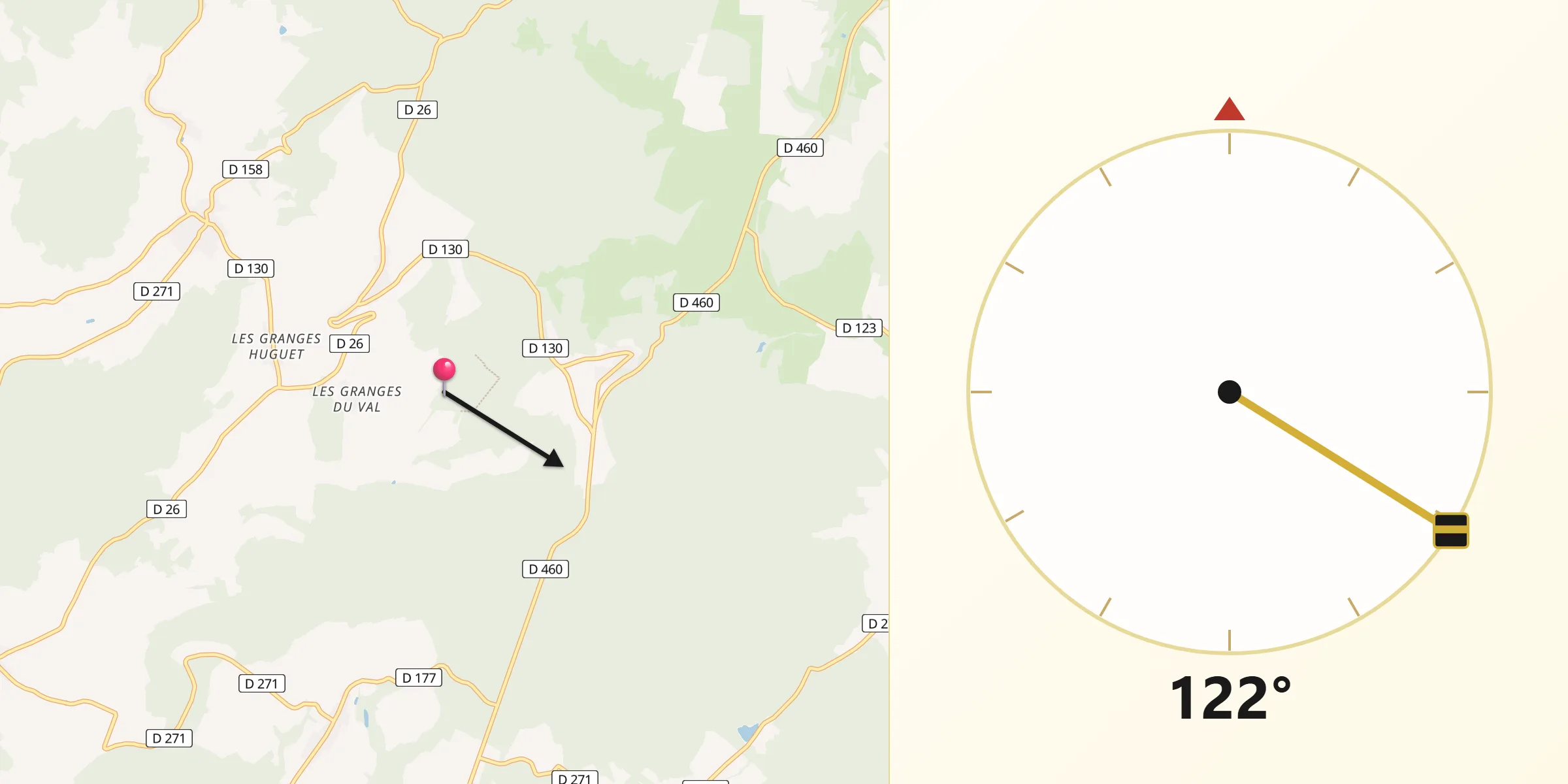 Direction vers la Qibla depuis Montcharvot