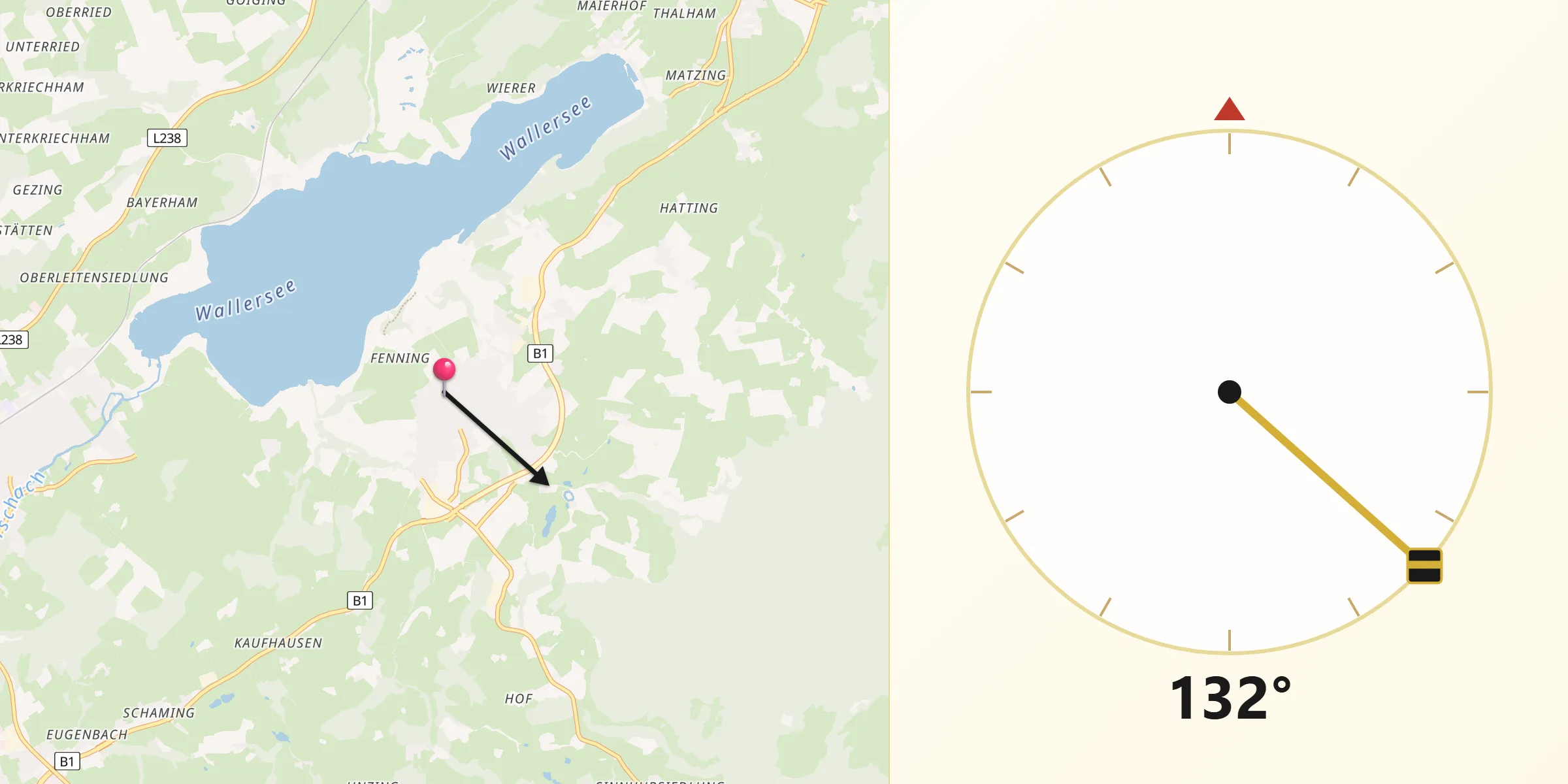 Qibla-Richtung von Henndorf am Wallersee