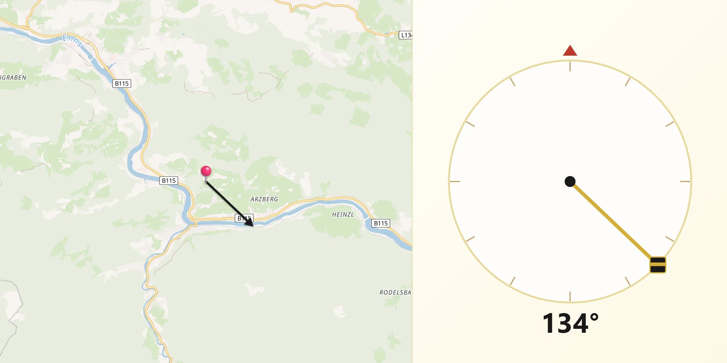 Qibla-Richtung von Politischer Bezirk Steyr-Land