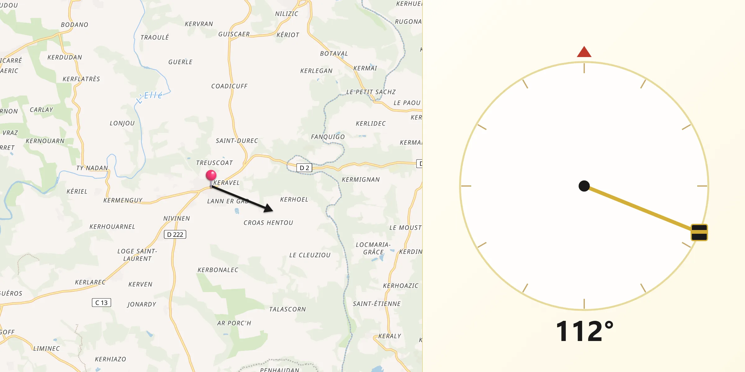Direction vers la Qibla depuis Arzano