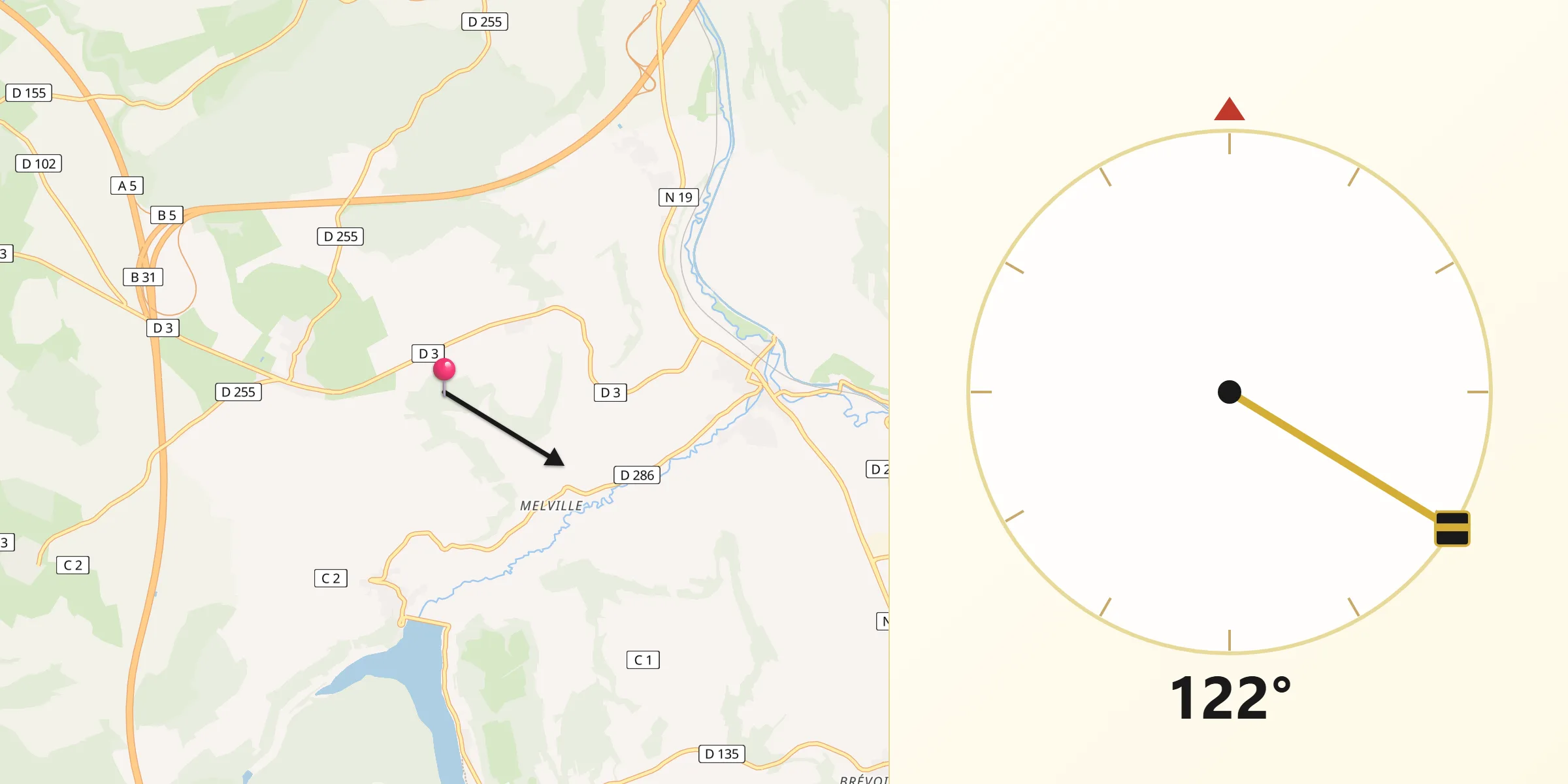 Direction vers la Qibla depuis Humes-Jorquenay