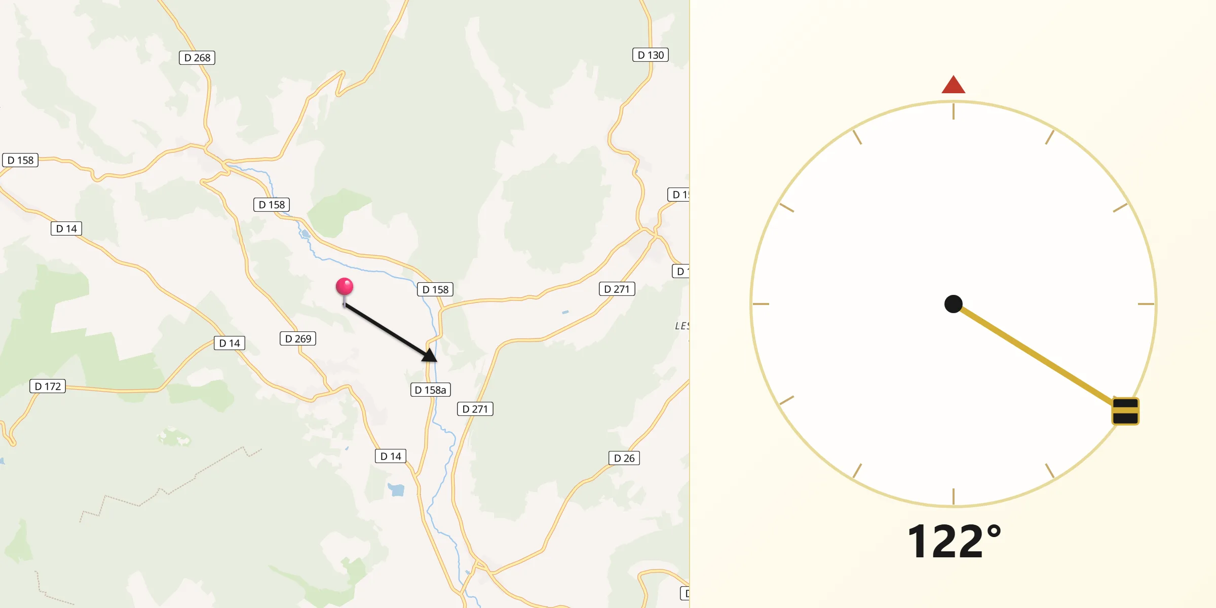 Direction vers la Qibla depuis Coiffy-le-Bas