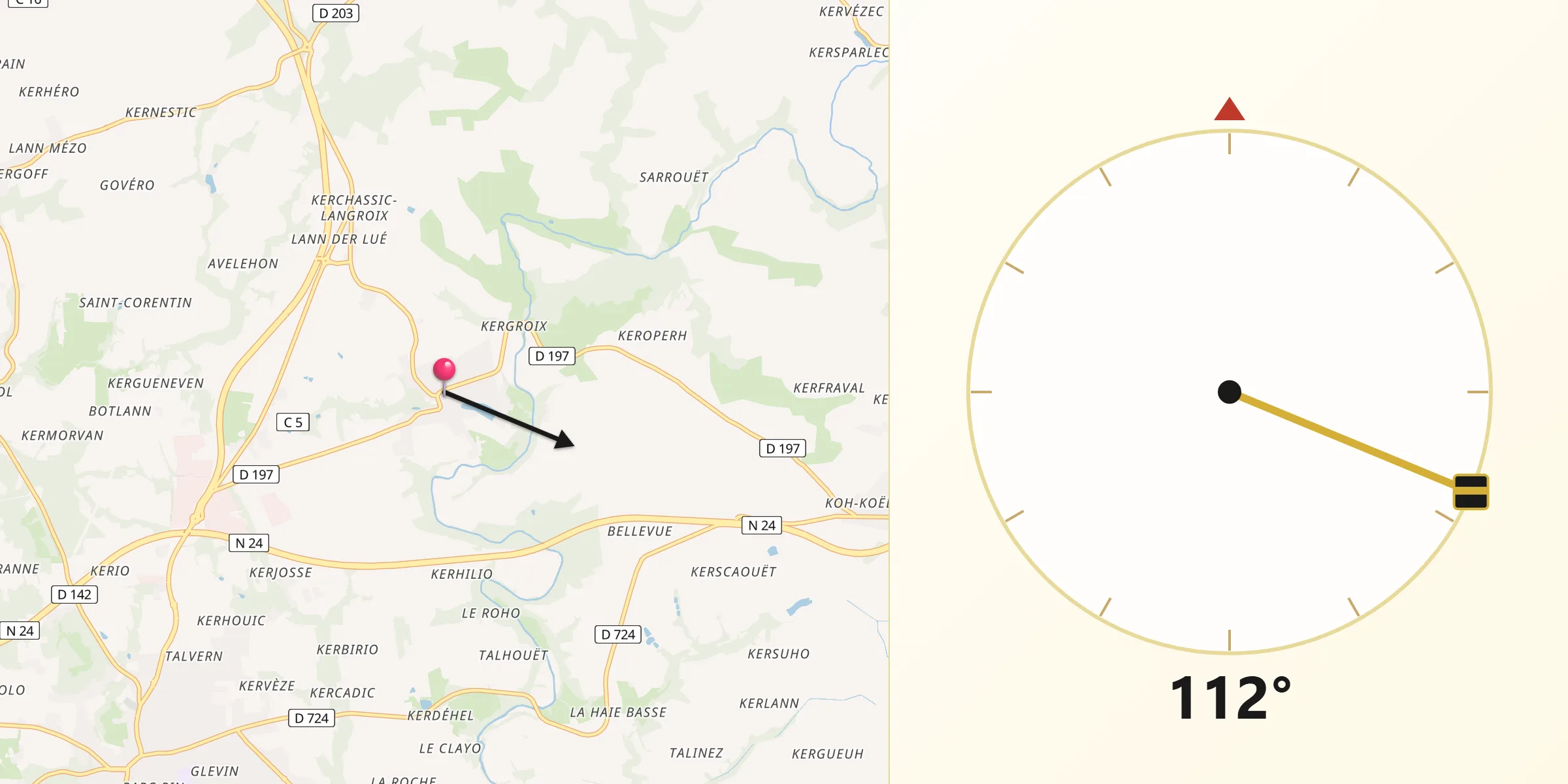 Direction vers la Qibla depuis Guénin
