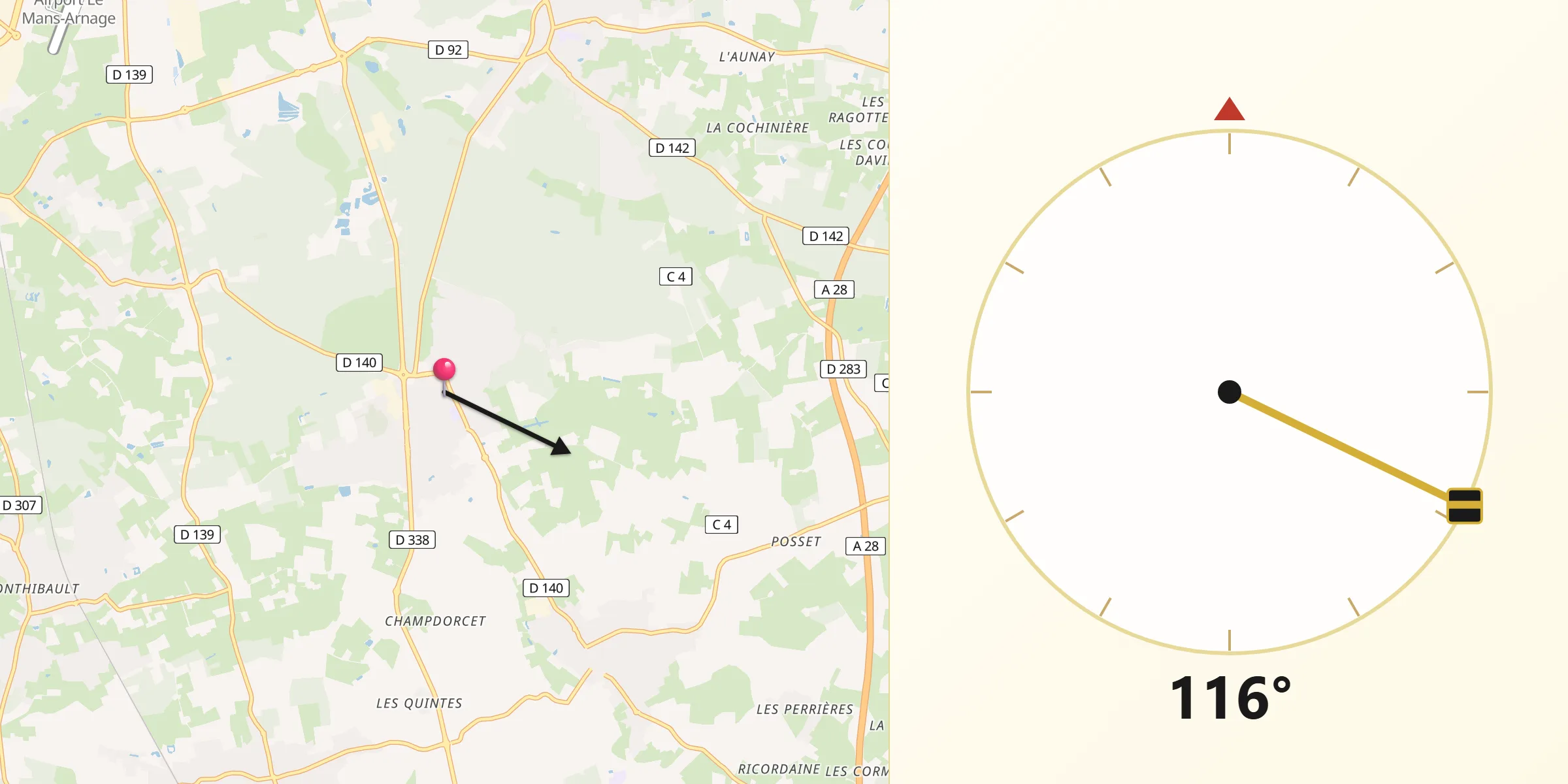 Direction vers la Qibla depuis Mulsanne