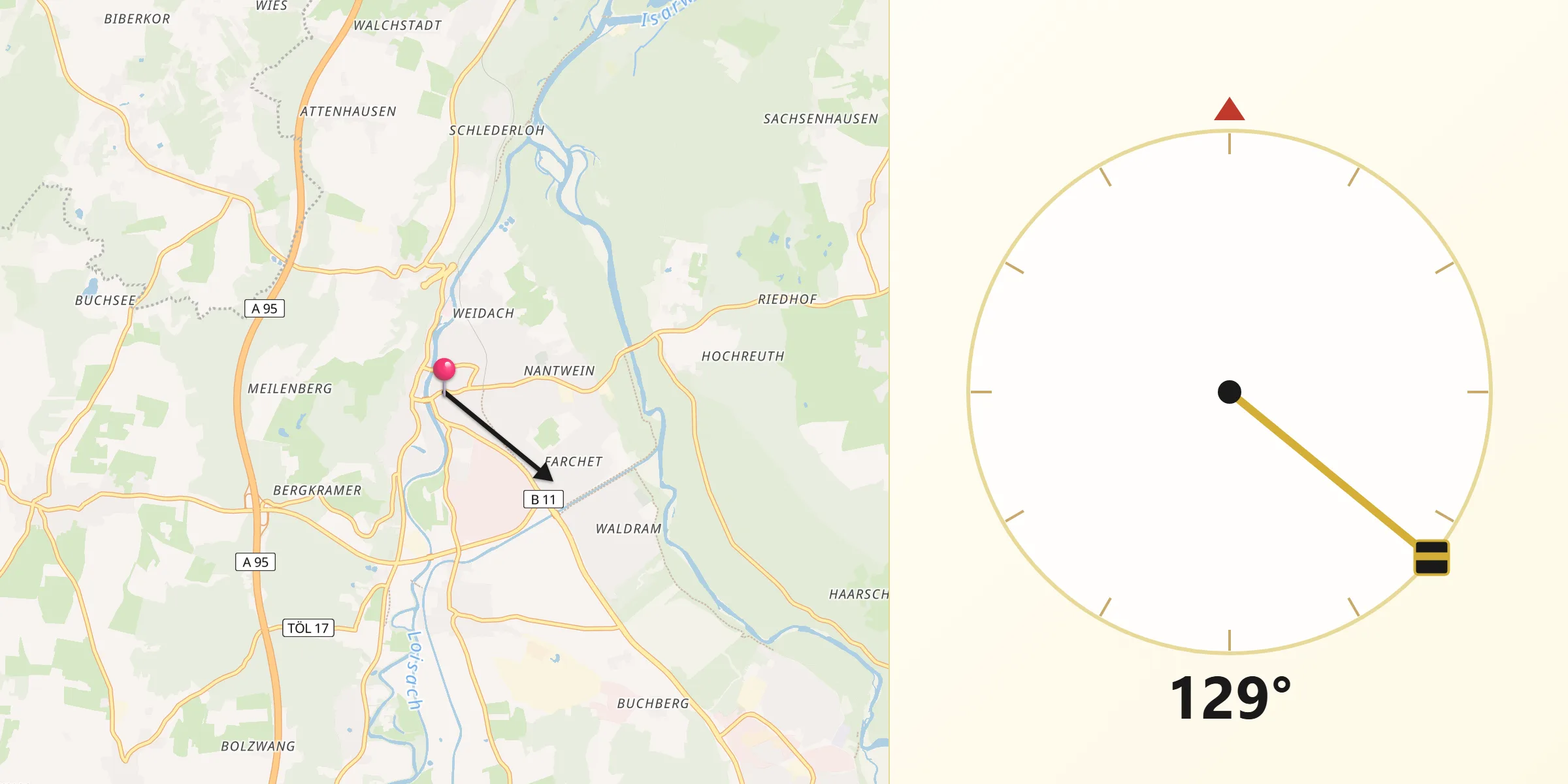 Qibla-Richtung von Wolfratshausen