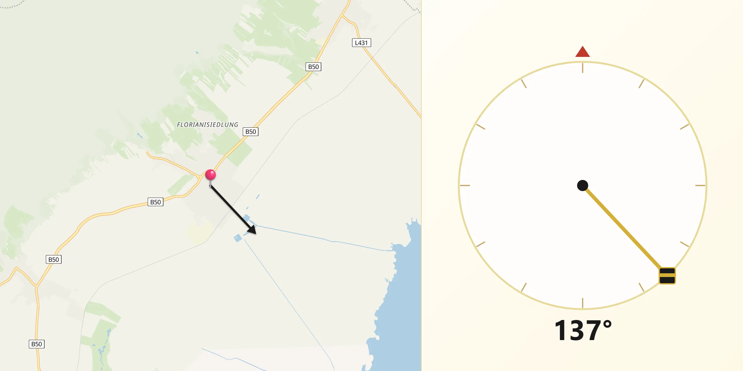 Qibla-Richtung von Purbach am Neusiedler See