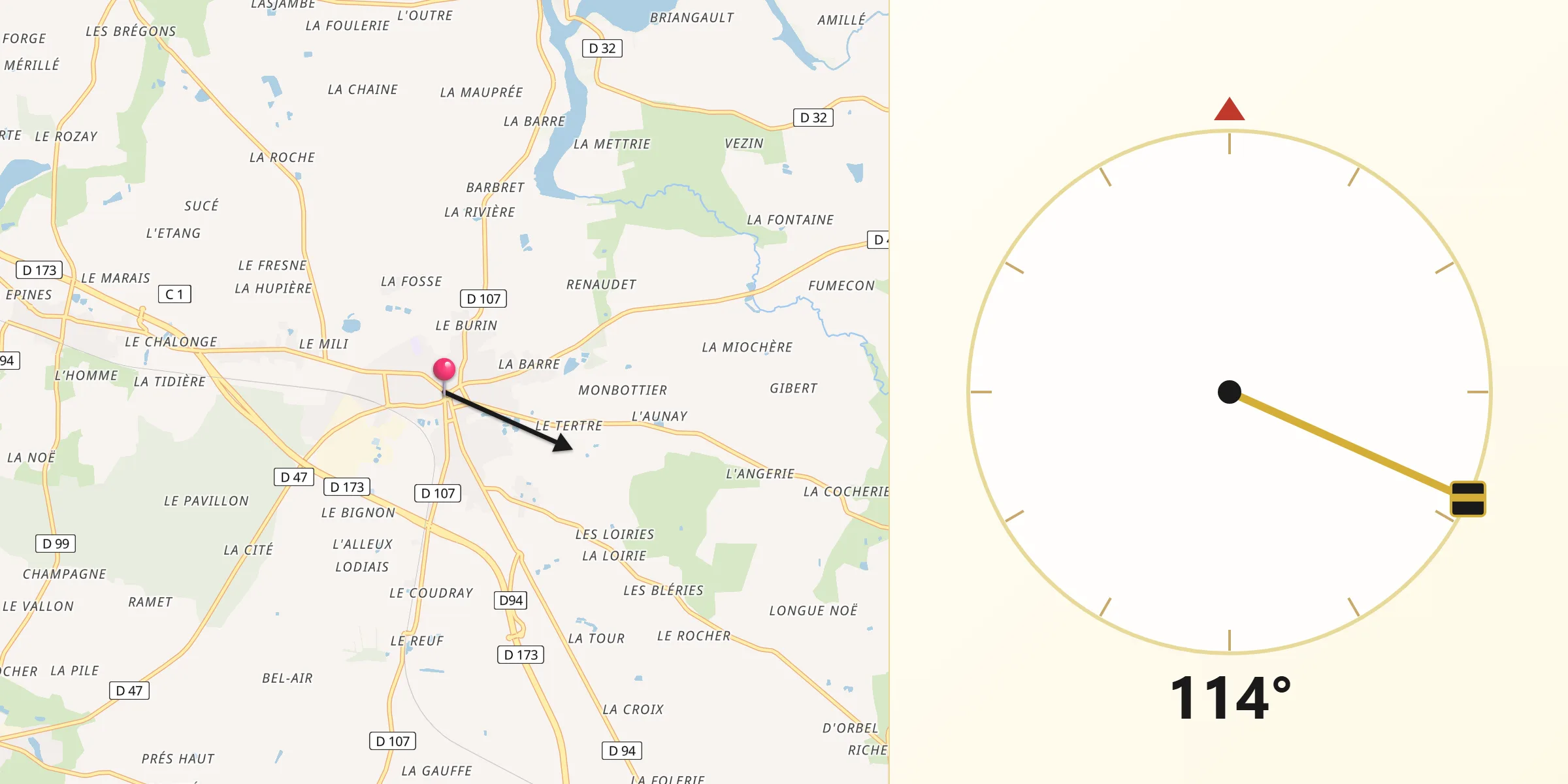 Direction vers la Qibla depuis Retiers