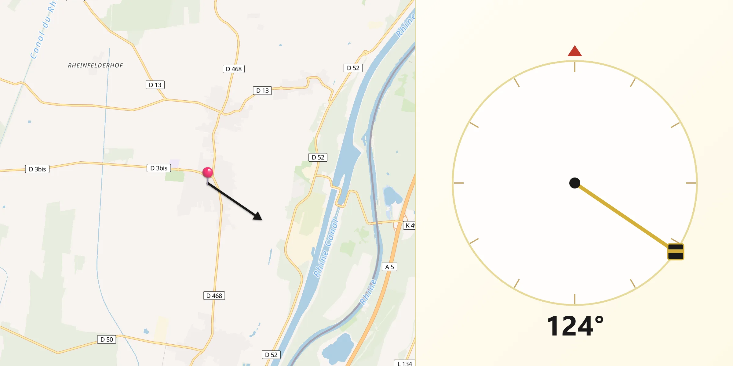 Direction vers la Qibla depuis Fessenheim