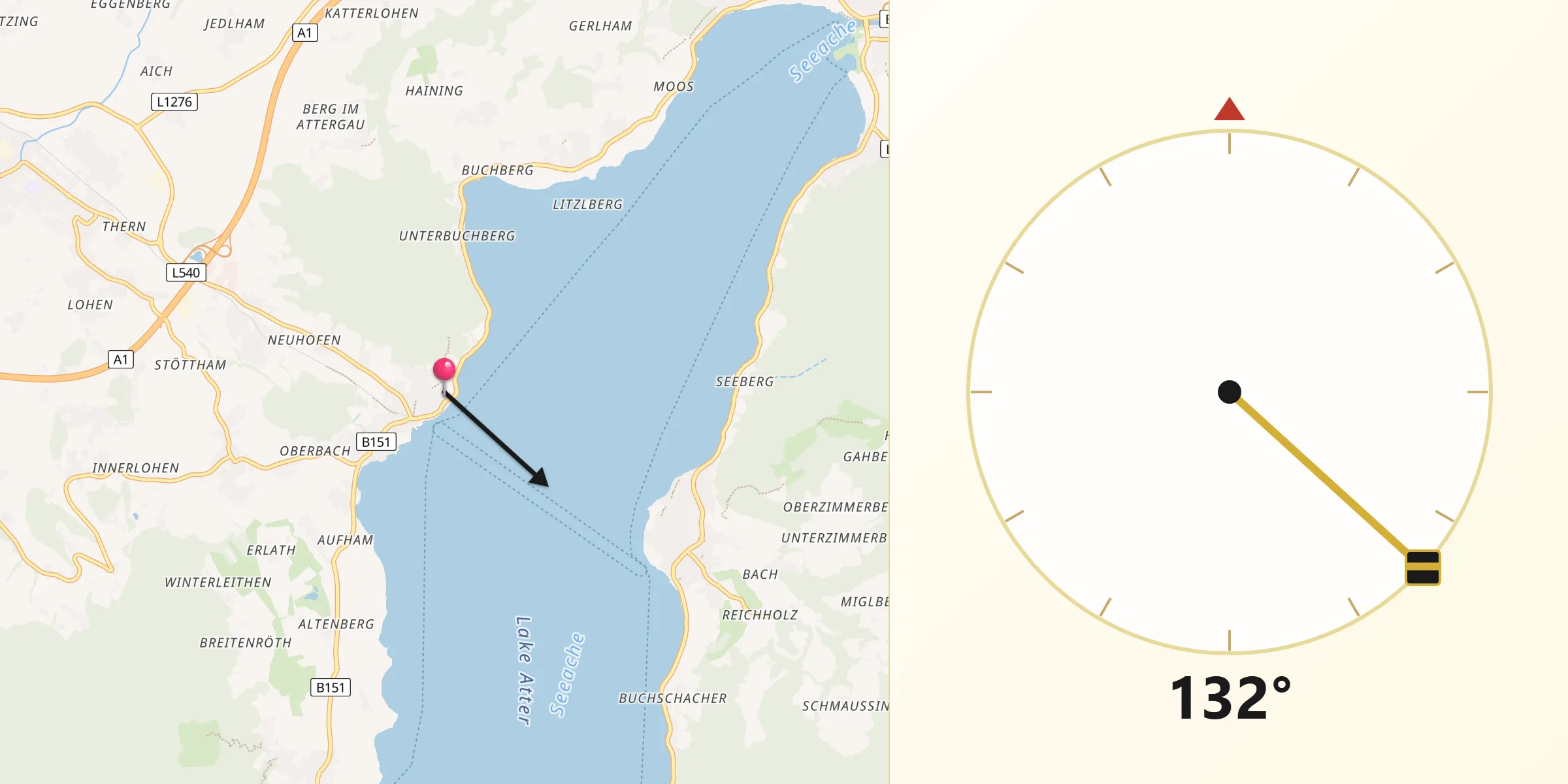Qibla-Richtung von Attersee
