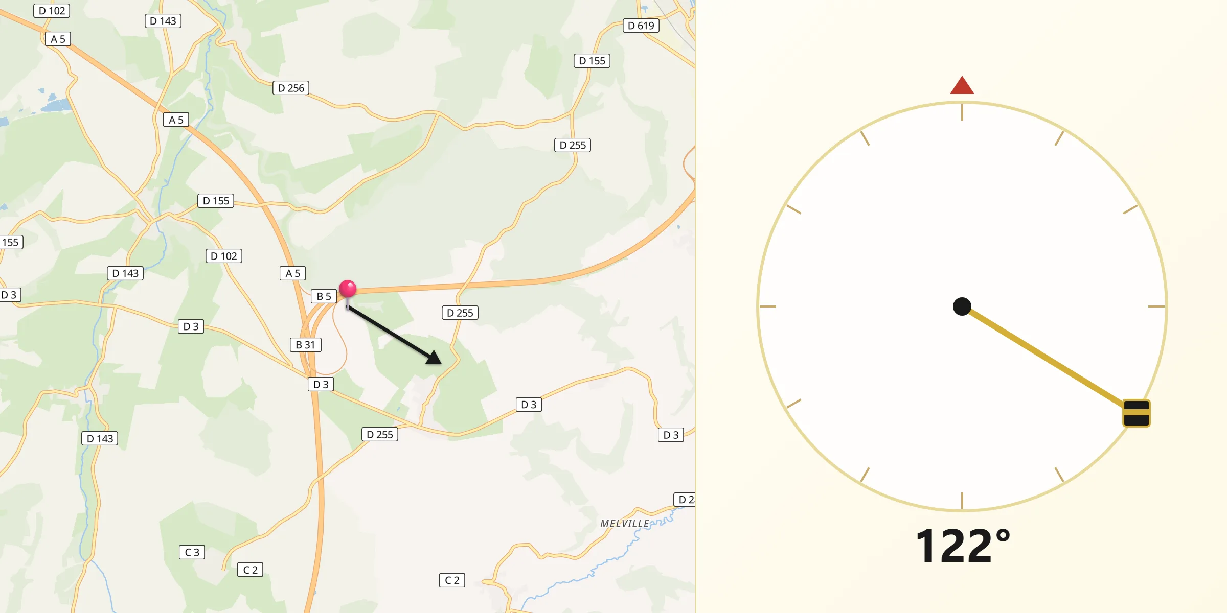 Direction vers la Qibla depuis Beauchemin