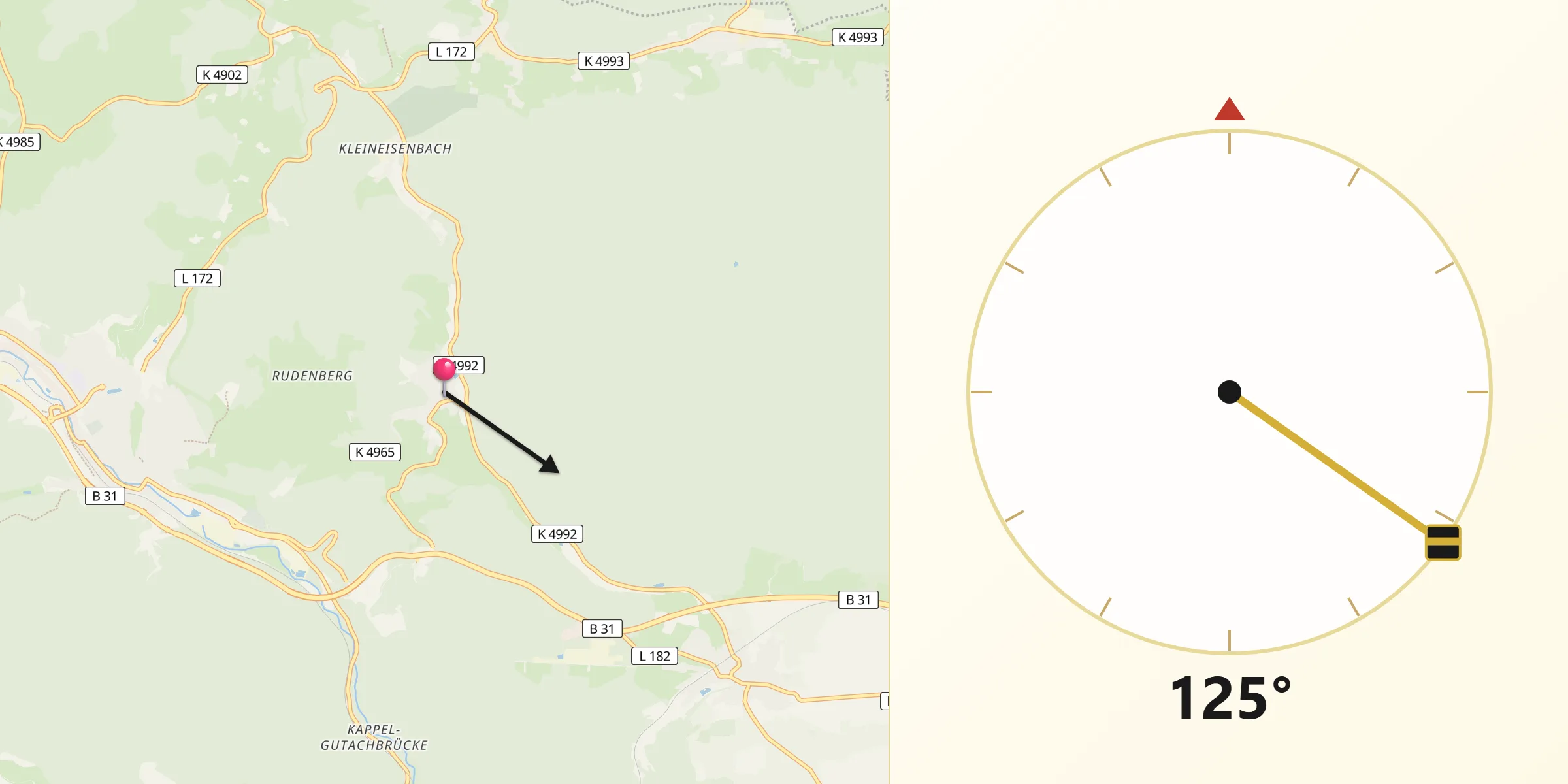 Qibla-Richtung von Friedenweiler