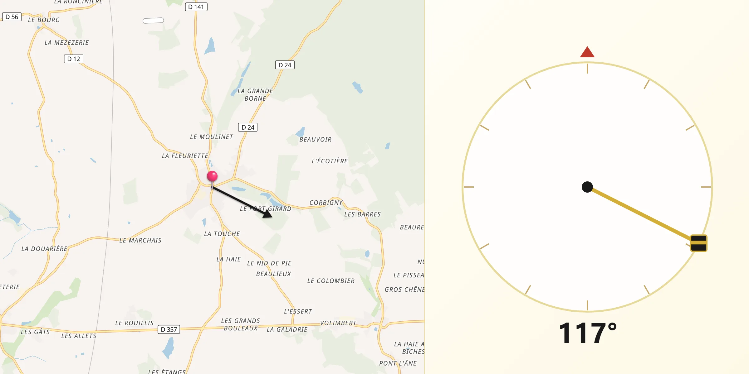 Direction vers la Qibla depuis La Ville-aux-Clercs
