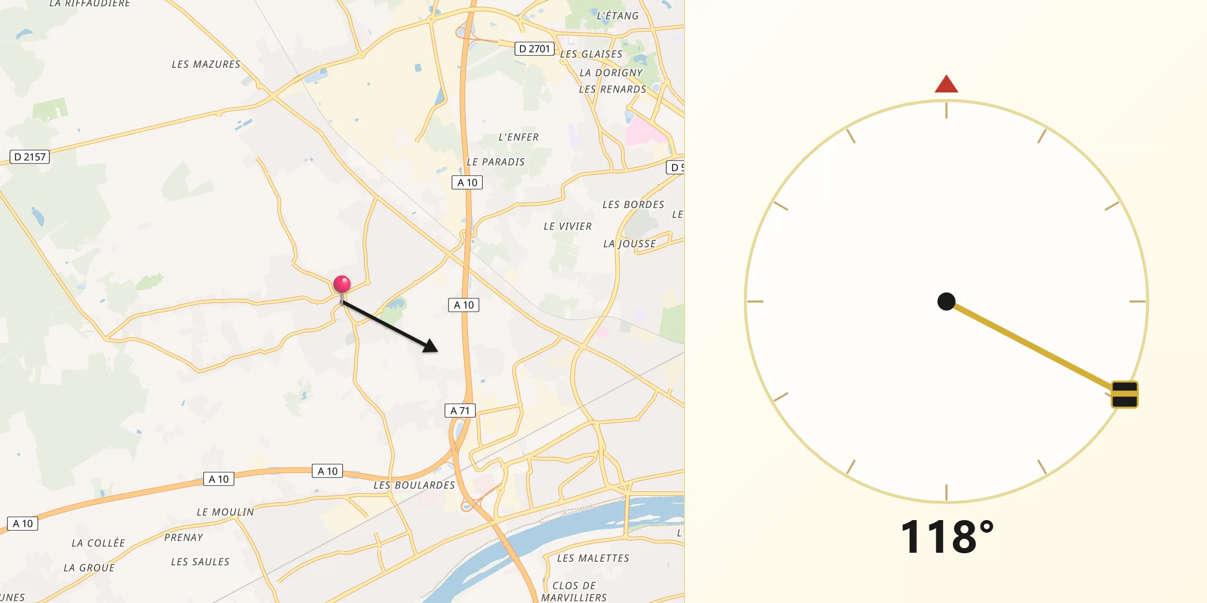 Direction vers la Qibla depuis Ingré