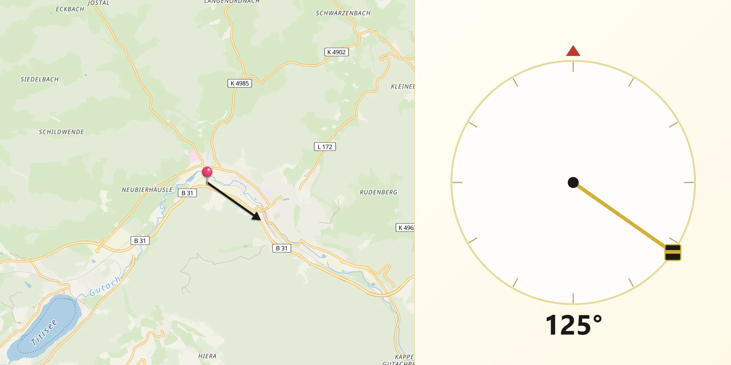 Qibla-Richtung von Titisee-Neustadt