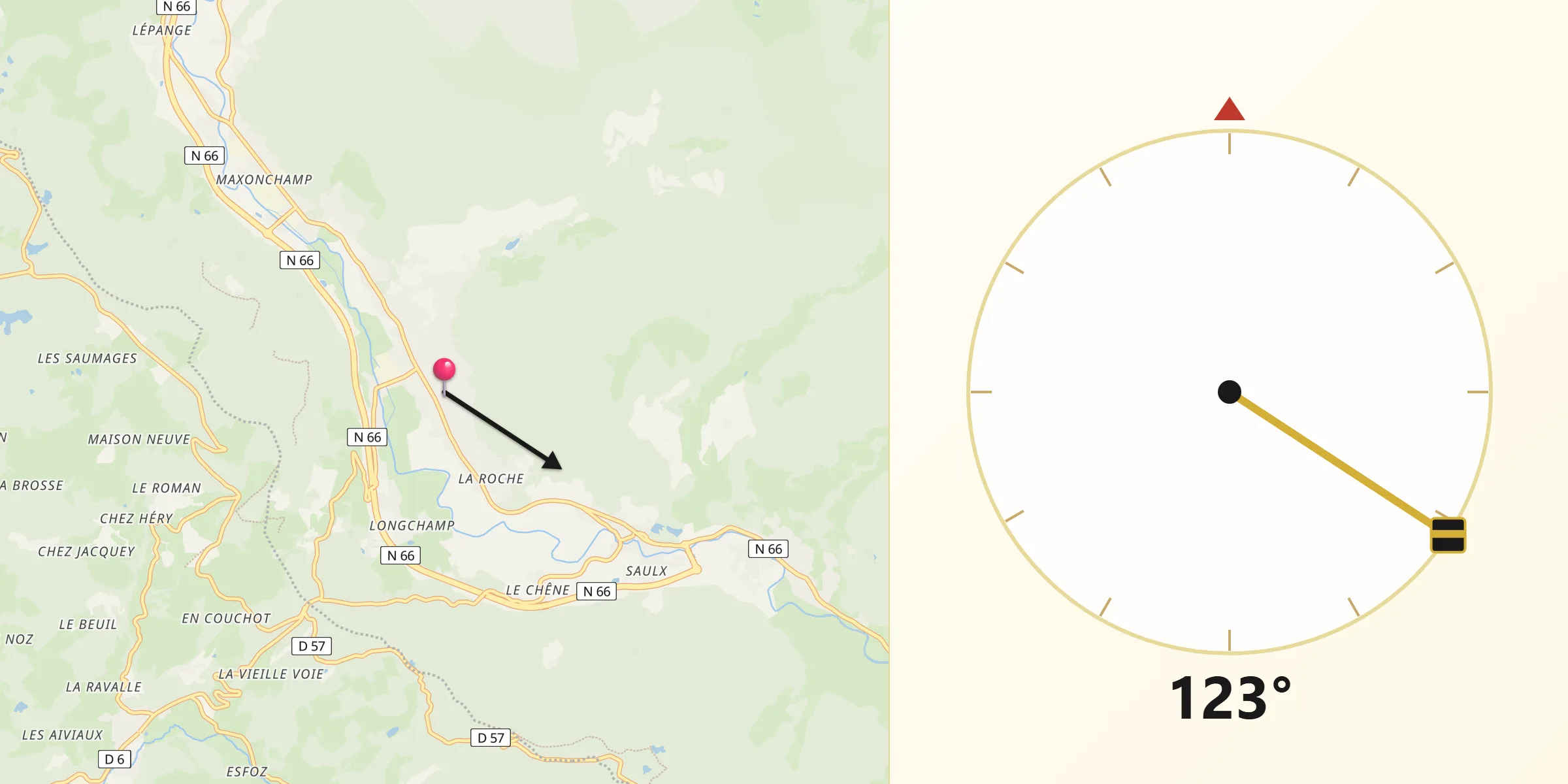 Direction vers la Qibla depuis Rupt-sur-Moselle