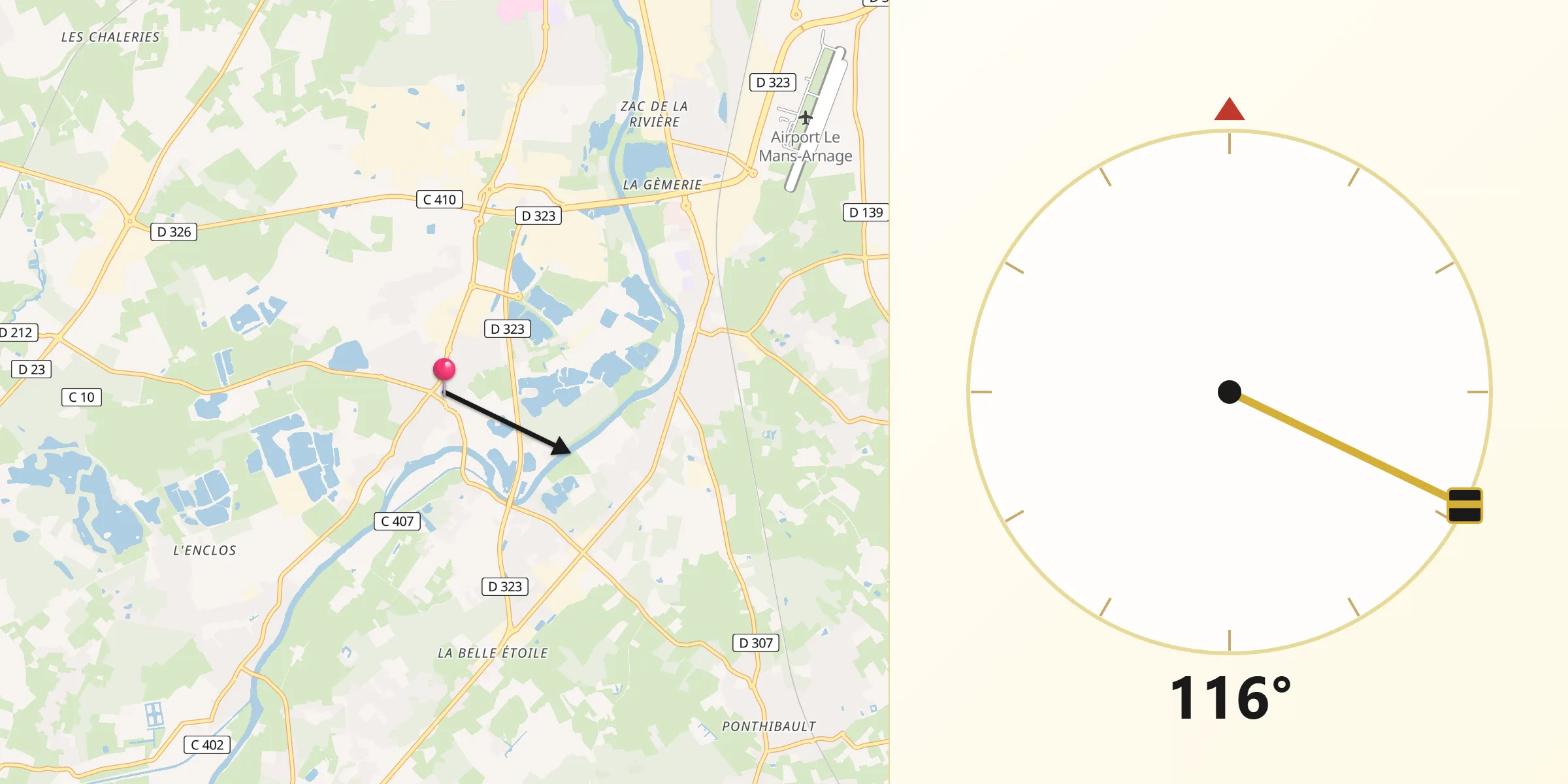 Direction vers la Qibla depuis Spay