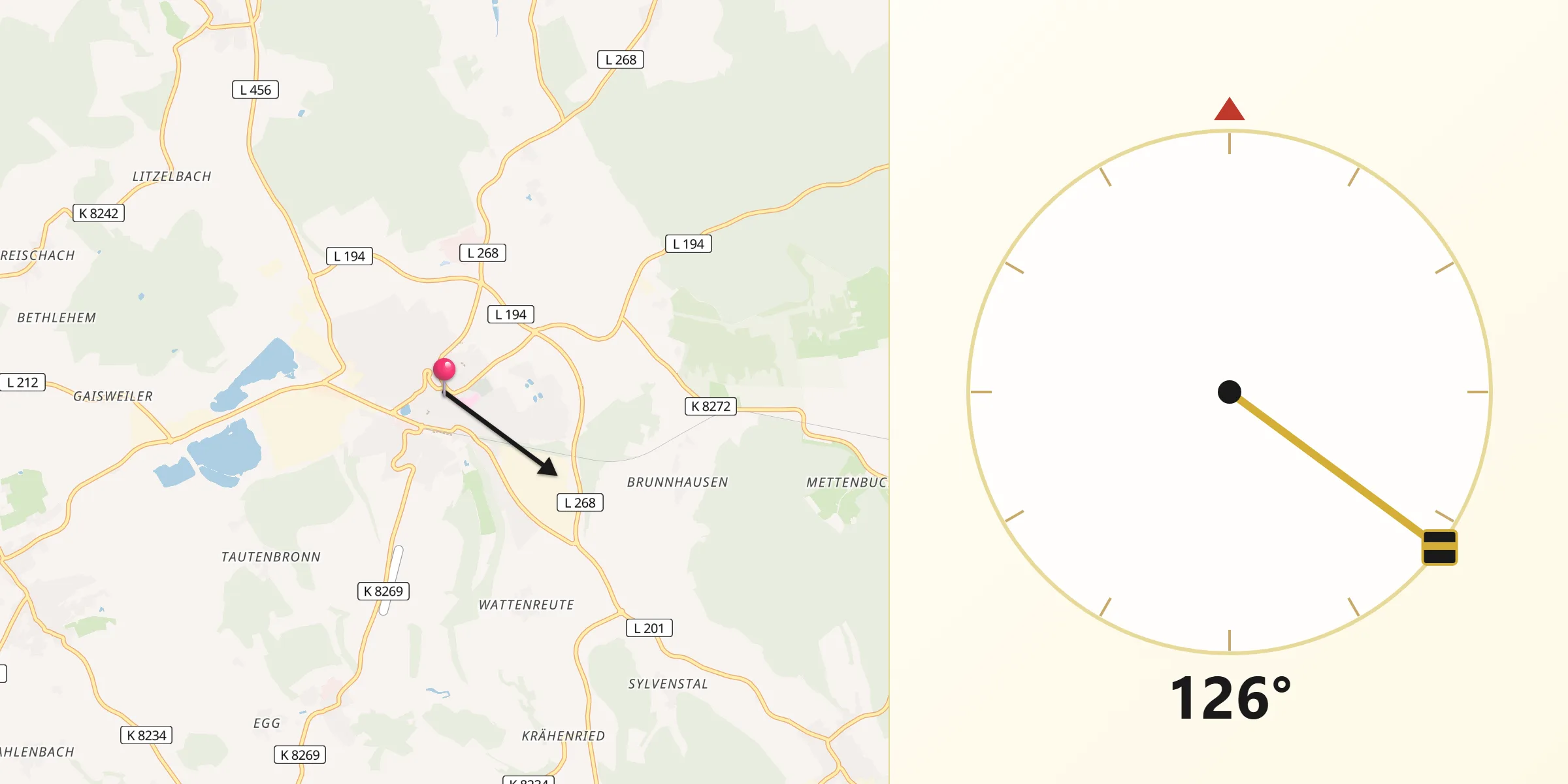 Qibla-Richtung von Pfullendorf