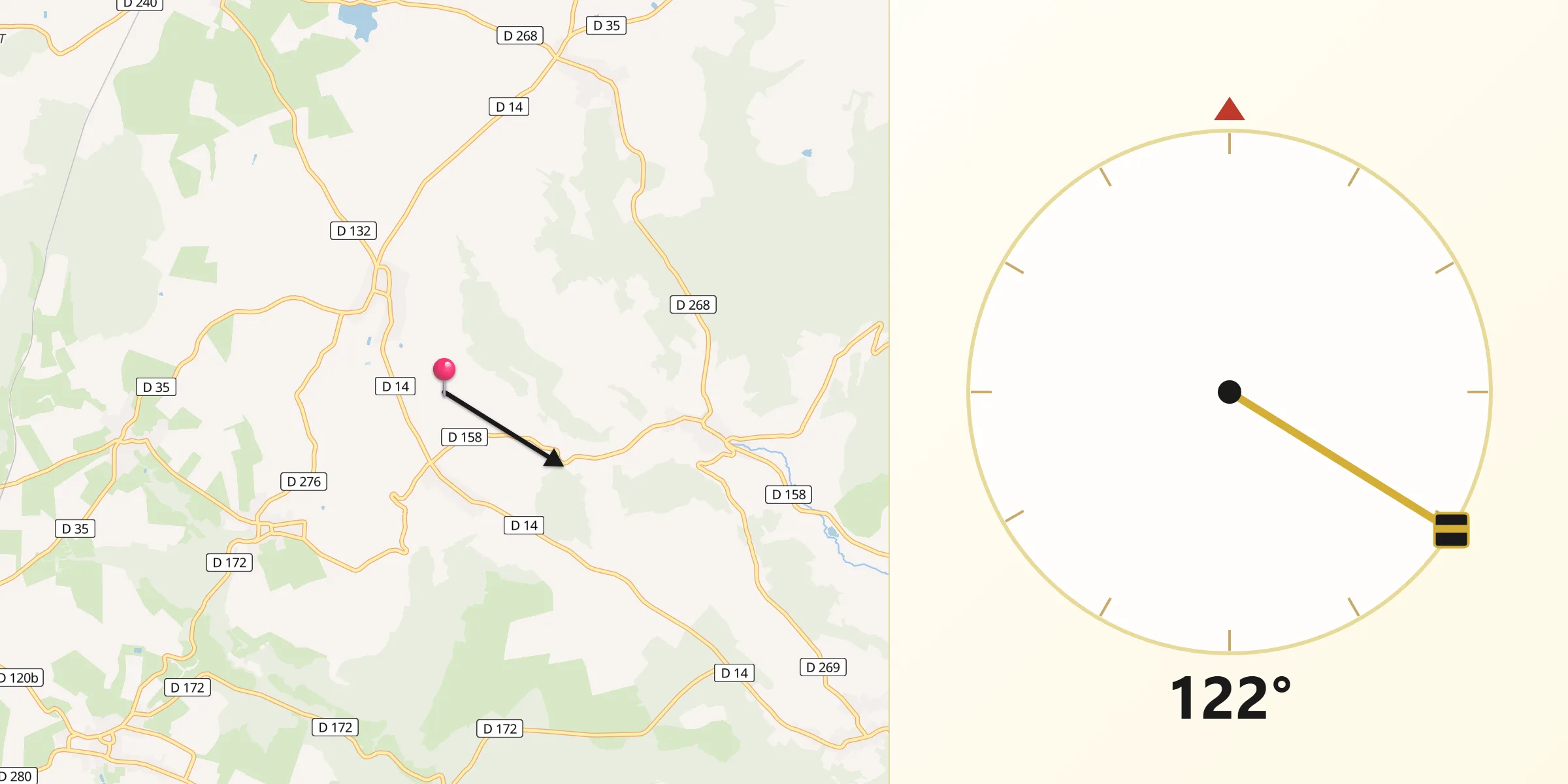 Direction vers la Qibla depuis Vicq