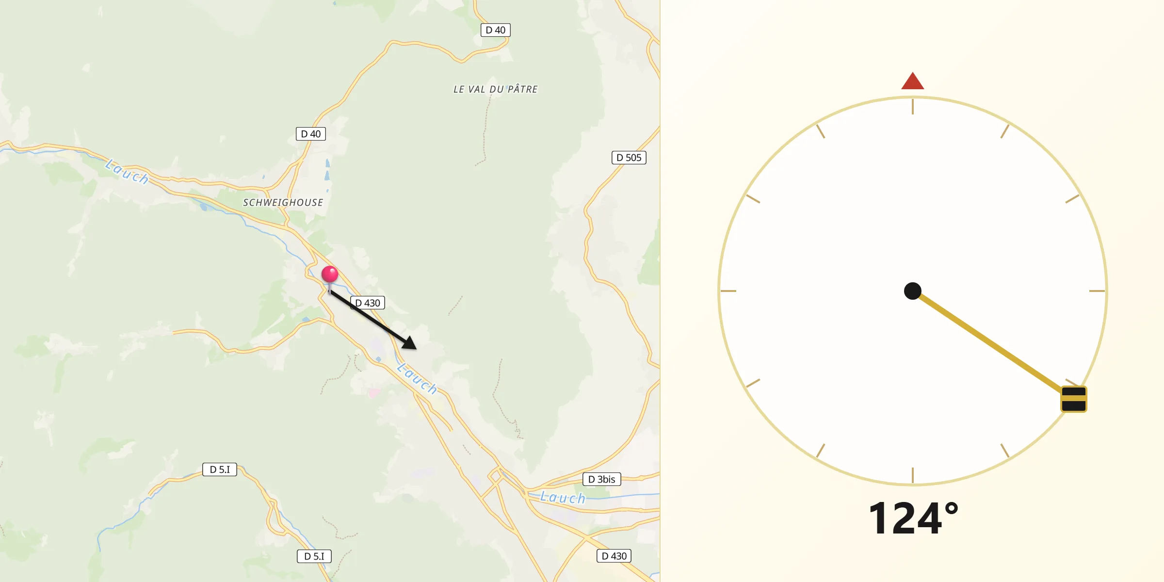 Direction vers la Qibla depuis Buhl