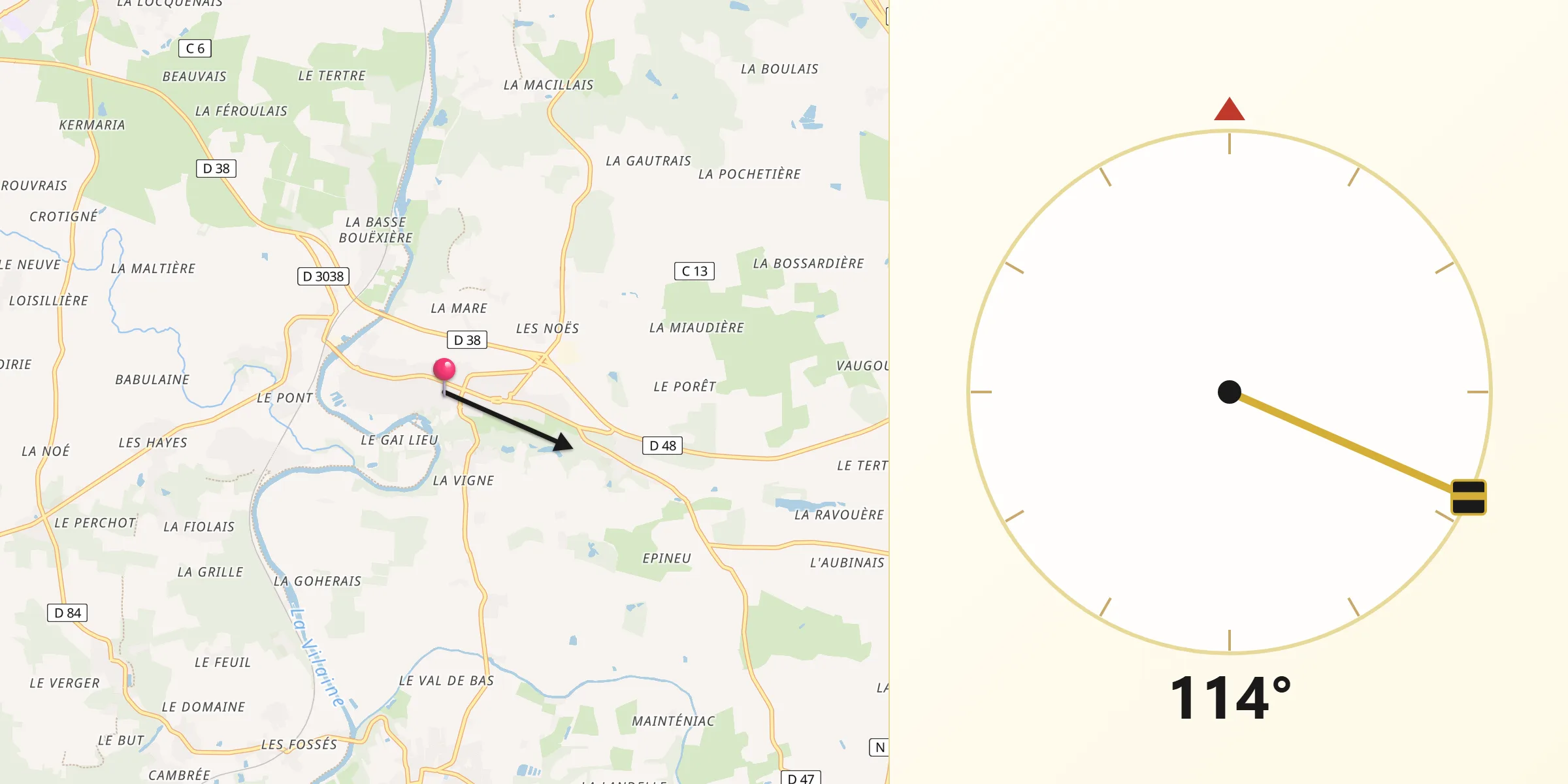 Direction vers la Qibla depuis Bourg-des-Comptes