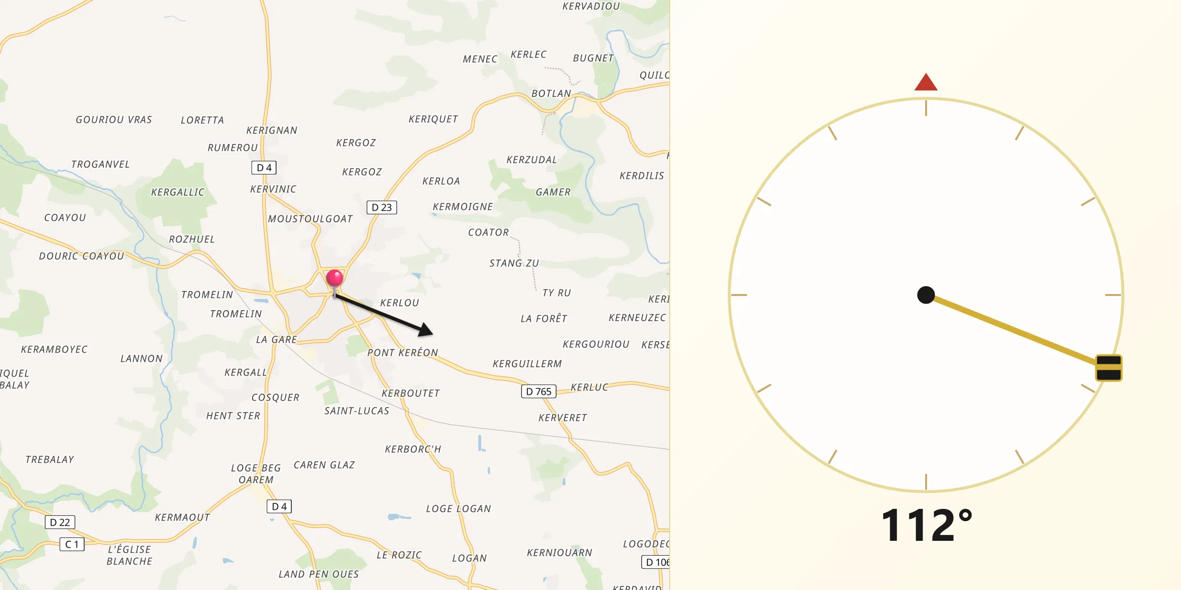 Direction vers la Qibla depuis Bannalec