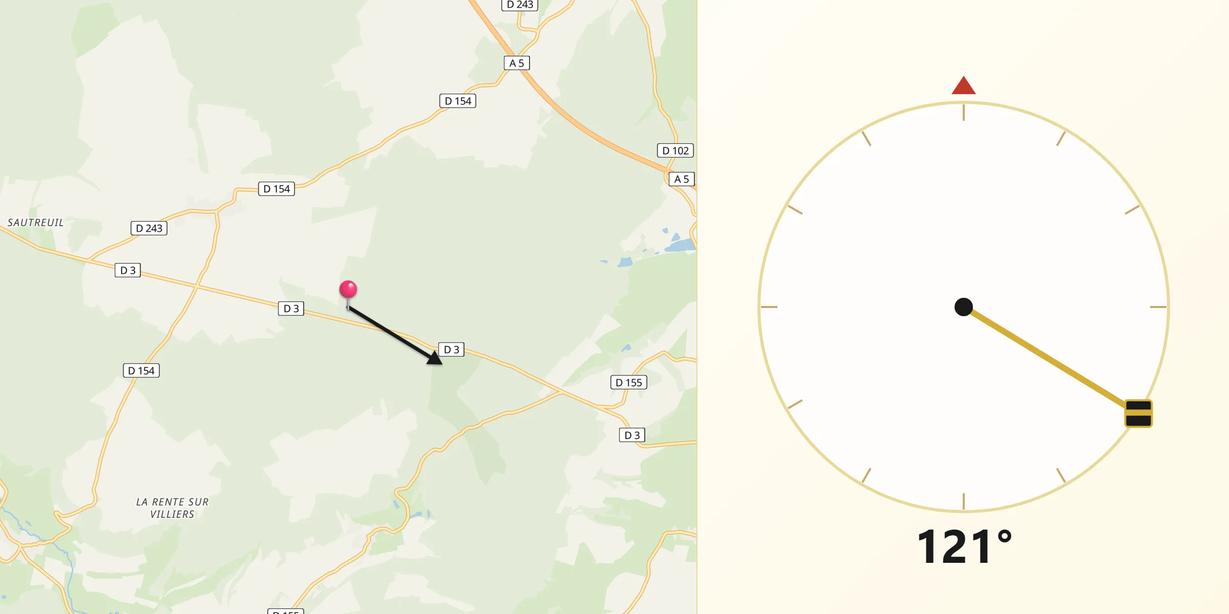 Direction vers la Qibla depuis Marac