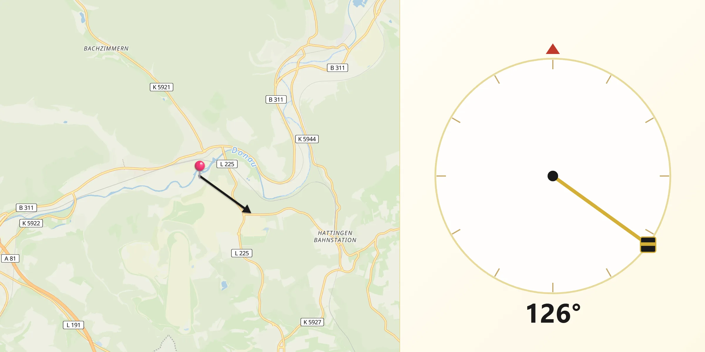 Qibla-Richtung von Immendingen