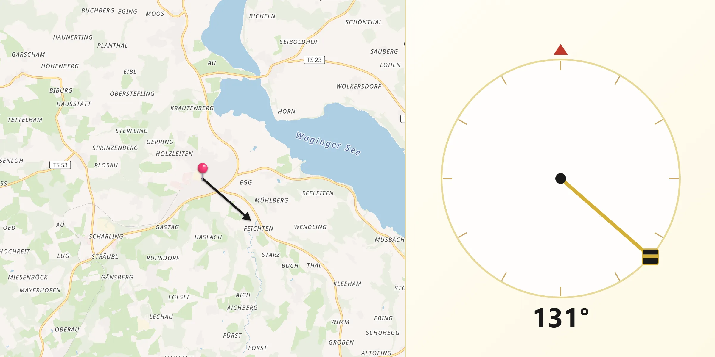 Qibla-Richtung von Waging am See