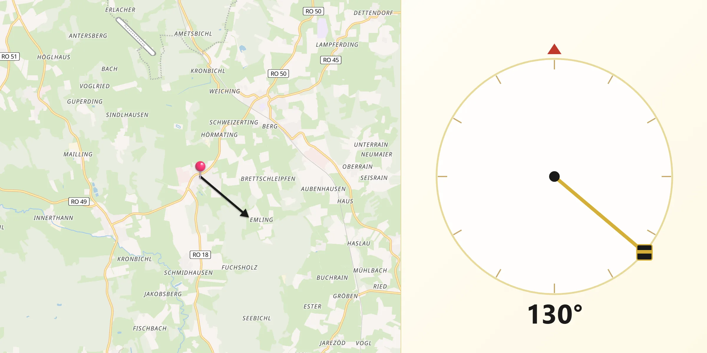 Qibla-Richtung von Tuntenhausen